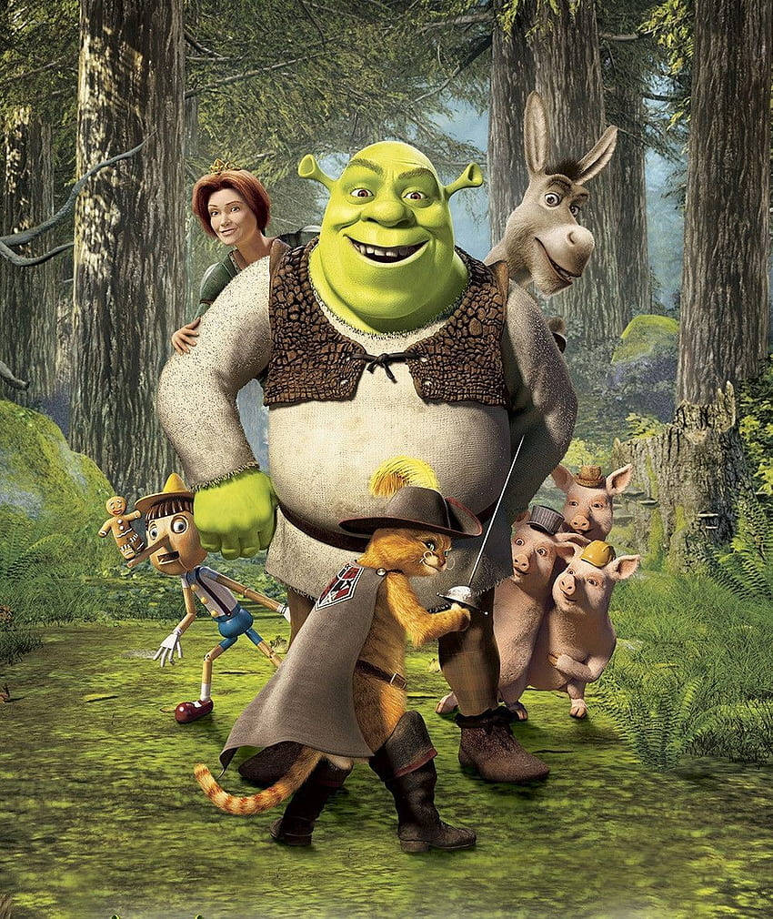 Download Shrek 2 And Characters In Forest Wallpaper
