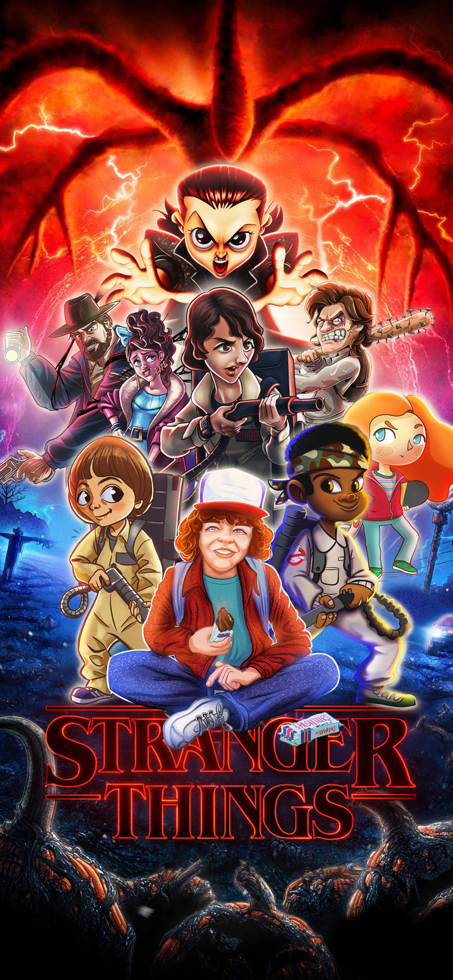 Download Cartoon Fan Art Stranger Things Phone Wallpaper