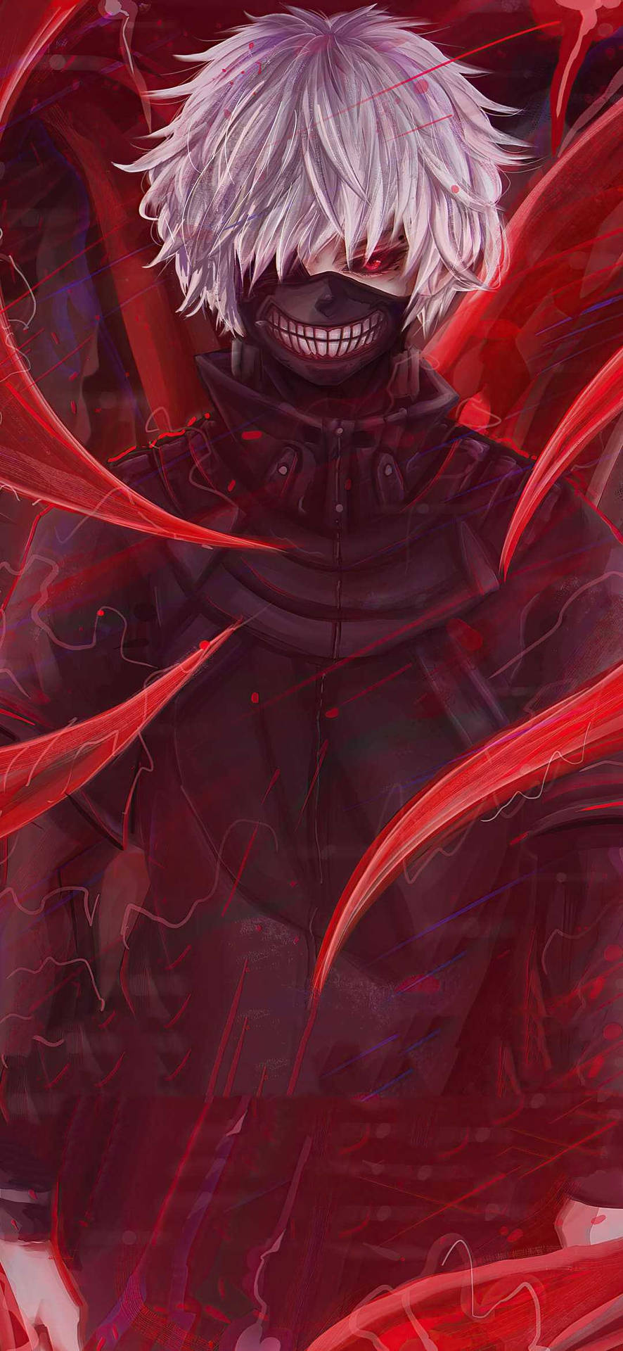 Download Red Themed Edgy Anime Ken Kaneki Wallpaper