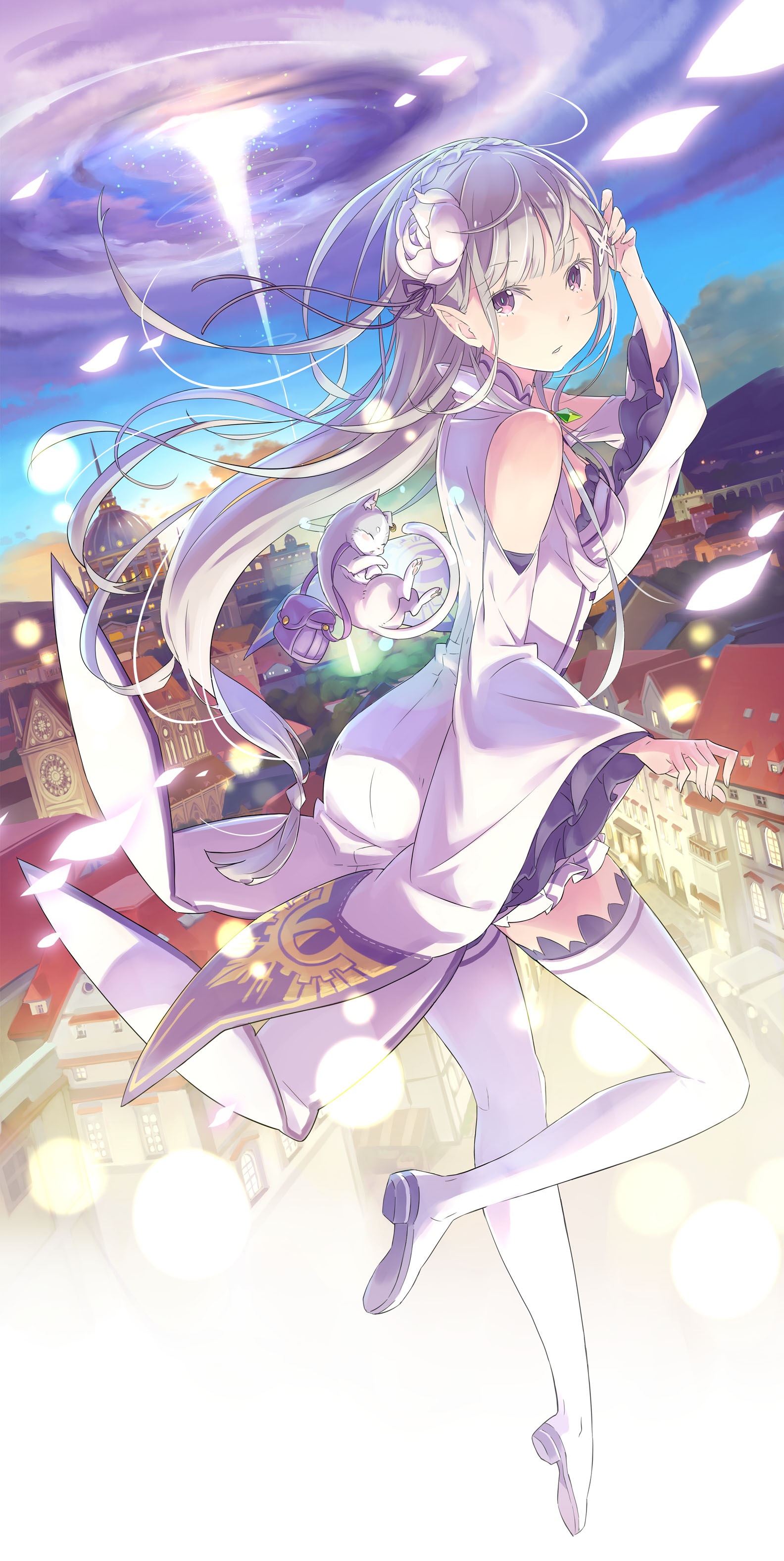 emilia and puck (re:zero kara hajimeru isekai seikatsu) drawn by ootsuka_shin'ichirou