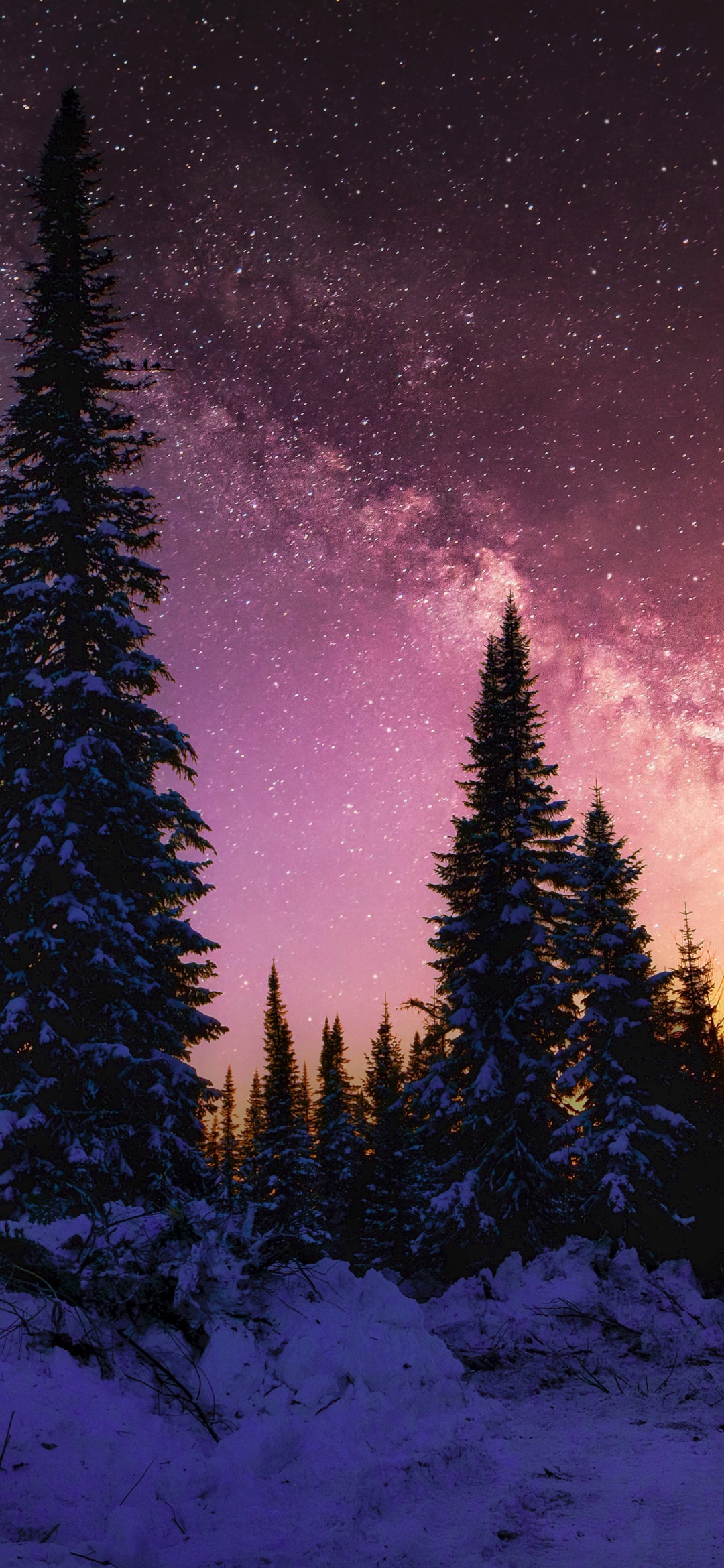 Winter Wallpaper 4K, Milky Way, Snow