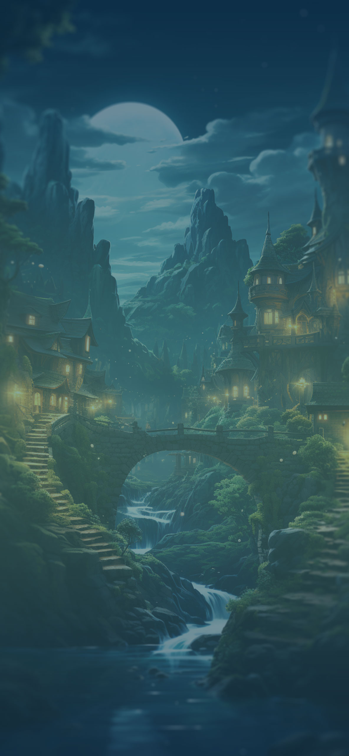 Elf Houses & River Landscape Wallpaper