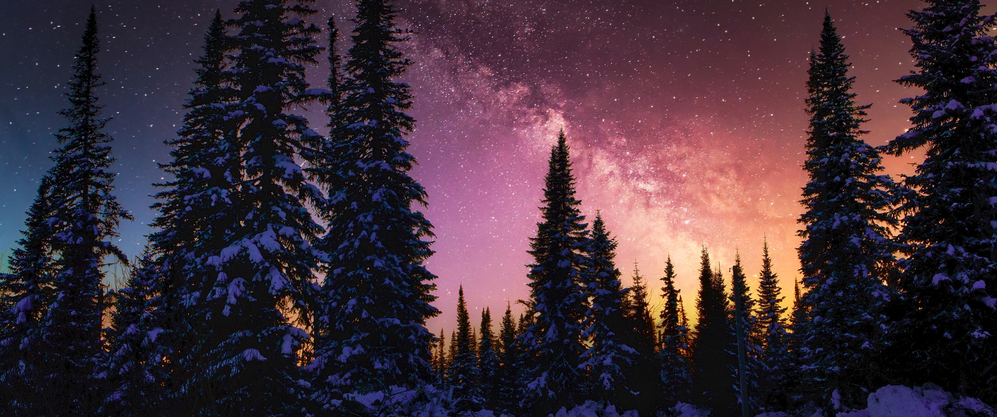 Winter Wallpaper 4K, Milky Way, Snow
