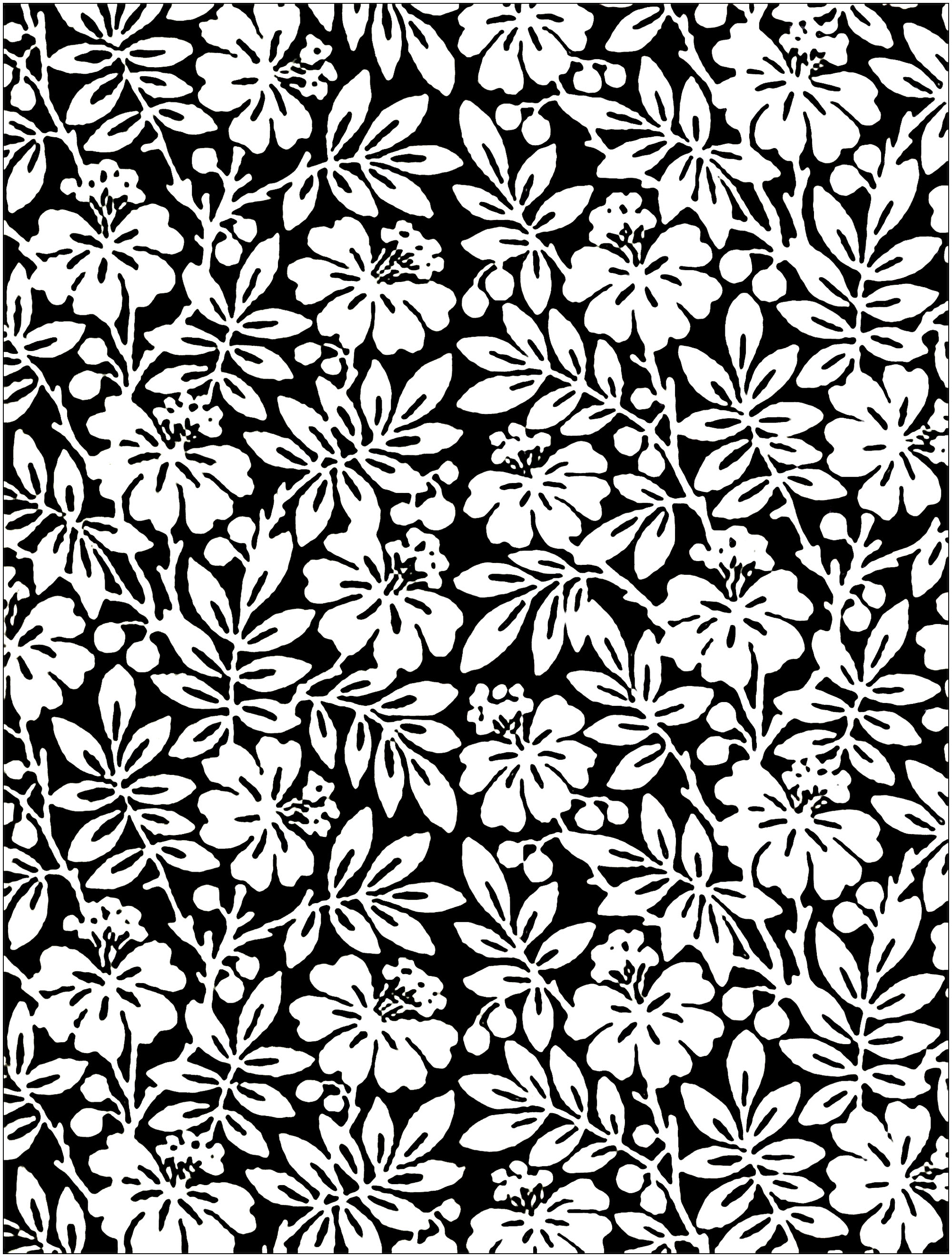 Black and white Flowers from English 19th Century Wallpaper