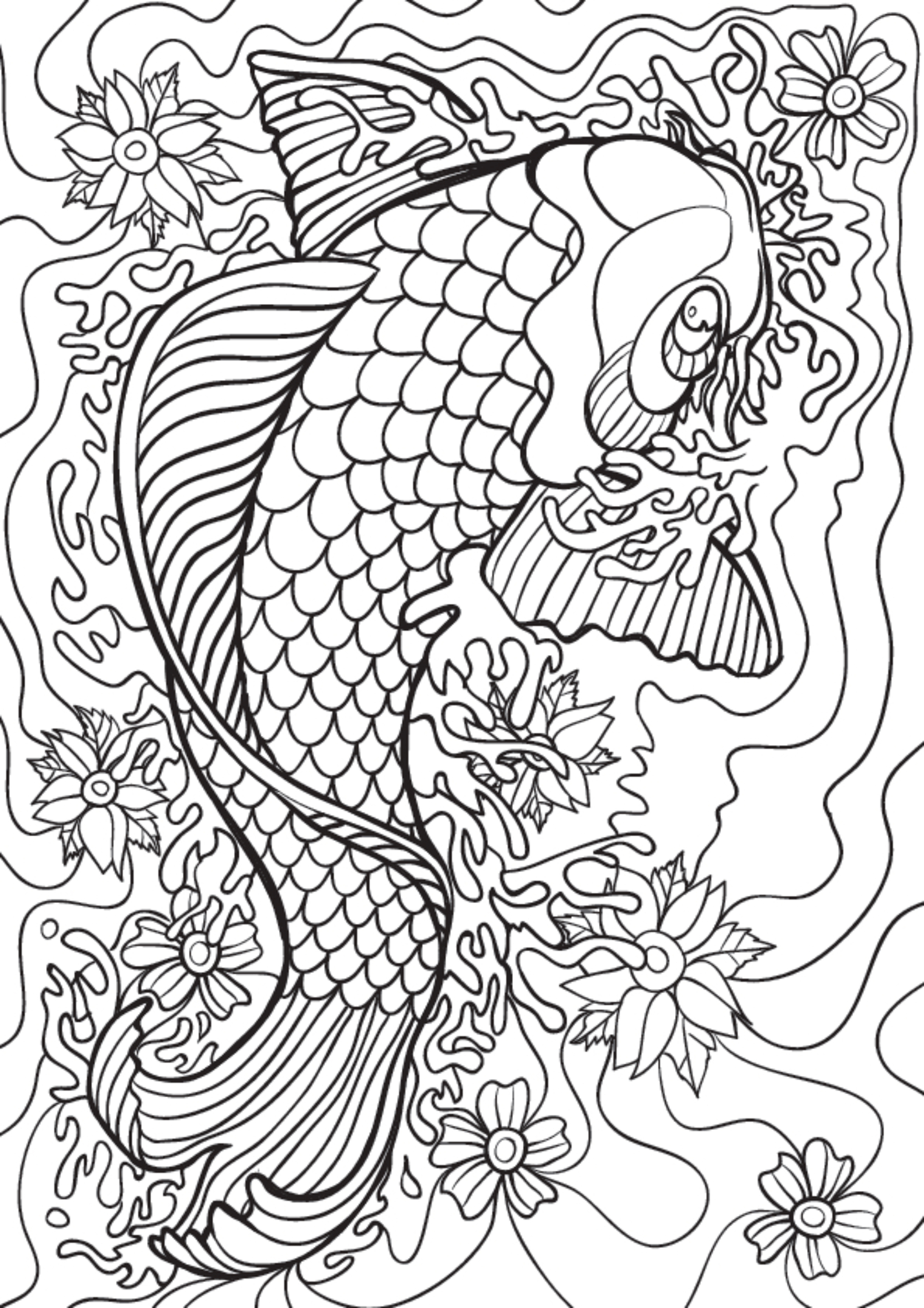 Koi Coloring Illustration Mural Your Way