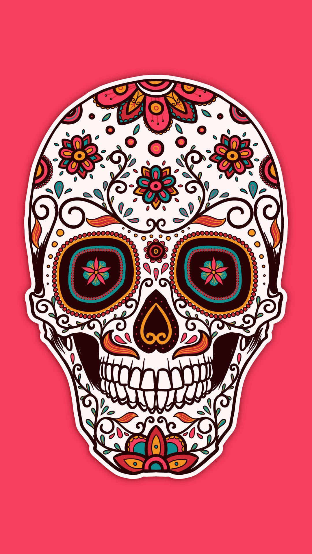 Download Add a Unique Pop of Color to Your Everyday Life with a Sugar Skull Phone Wallpaper