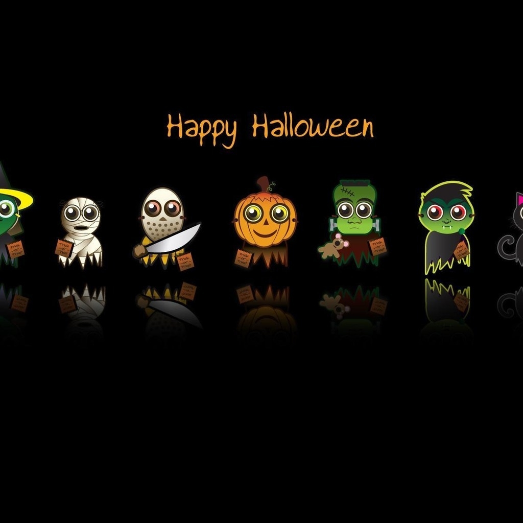 Happy Halloween Characters 1024 x 1024 iPad Wallpaper