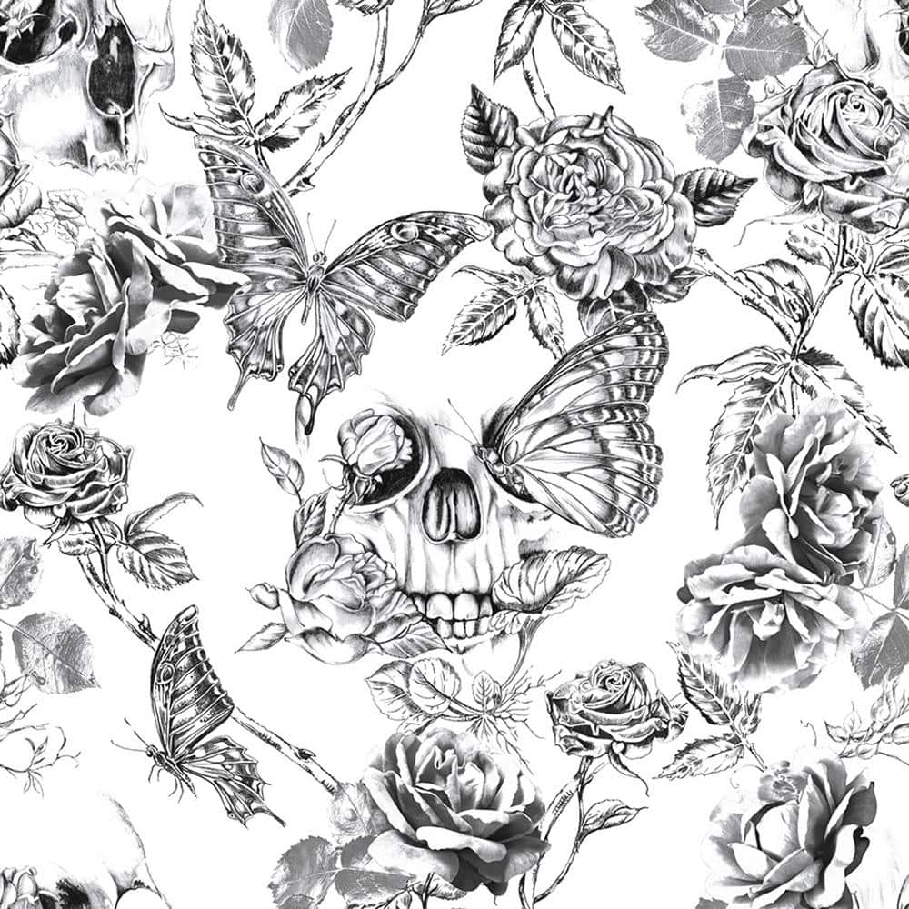 Graham & Brown Skull Roses Black Removable Wallpaper Sample 10456094 Home Depot