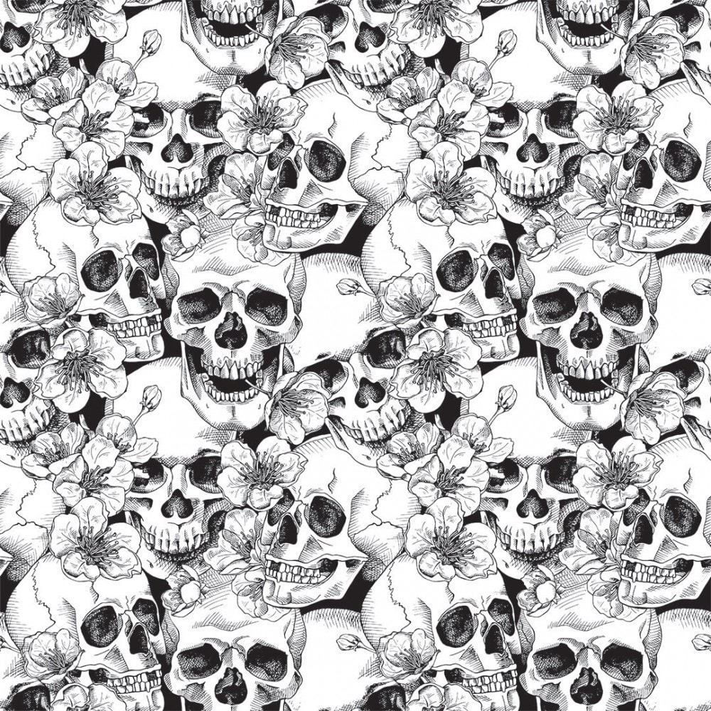 Floral Skulls Wallpaper in Monochrome. I love Wallpaper