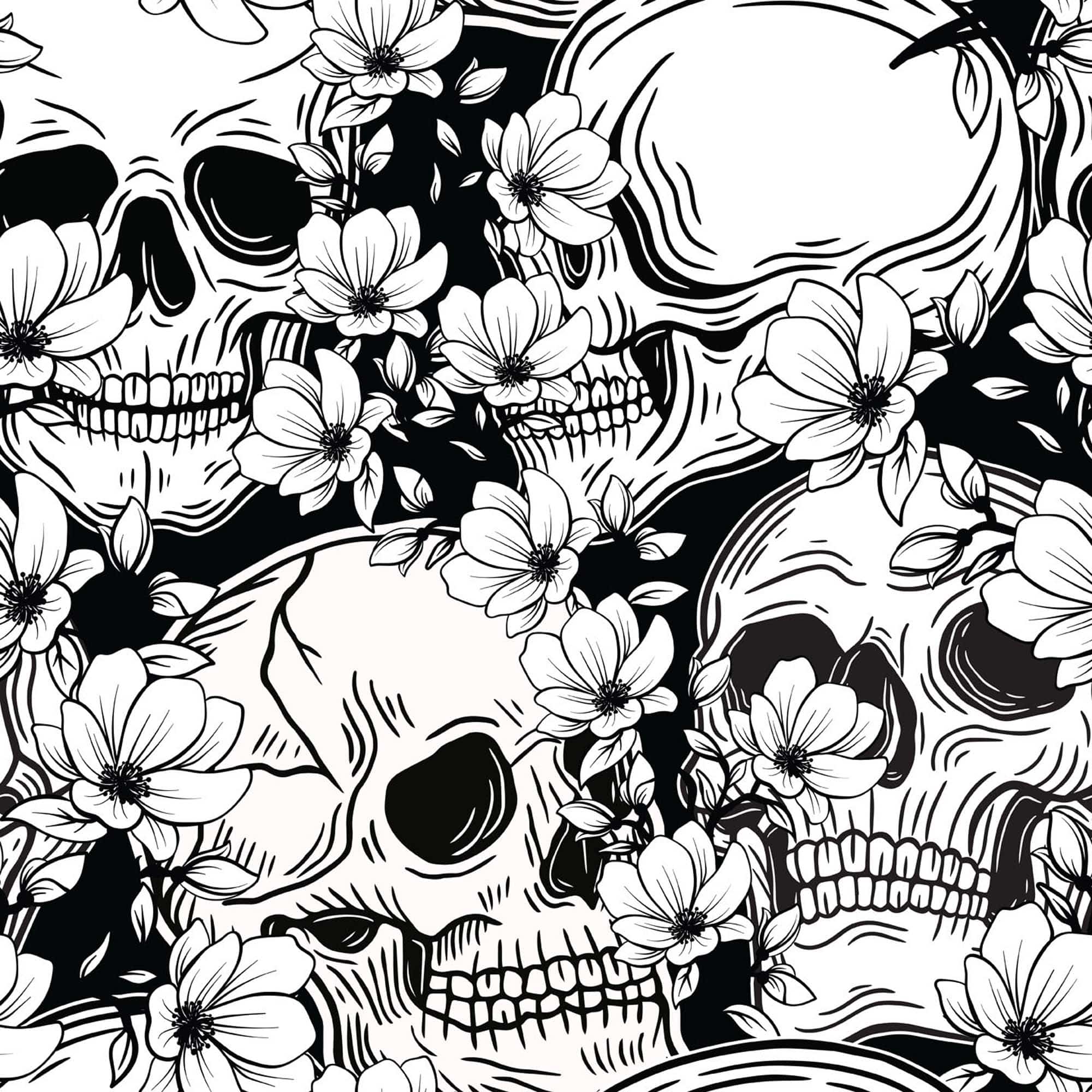 Black And White Skull Wallpaper And Stick Or Non Pasted