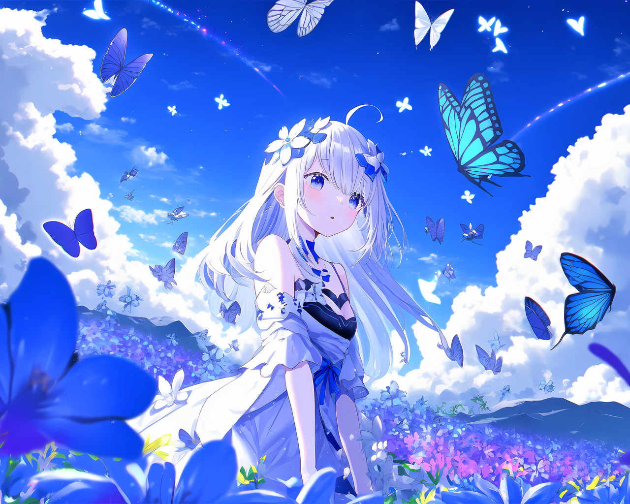 Download Anime girl, Butterflies, Young woman, Anime Wallpaper in 1280x1024 Resolution