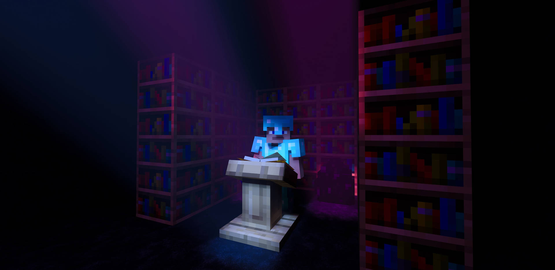 Download Minecraft Steve Bookshelves Wallpaper