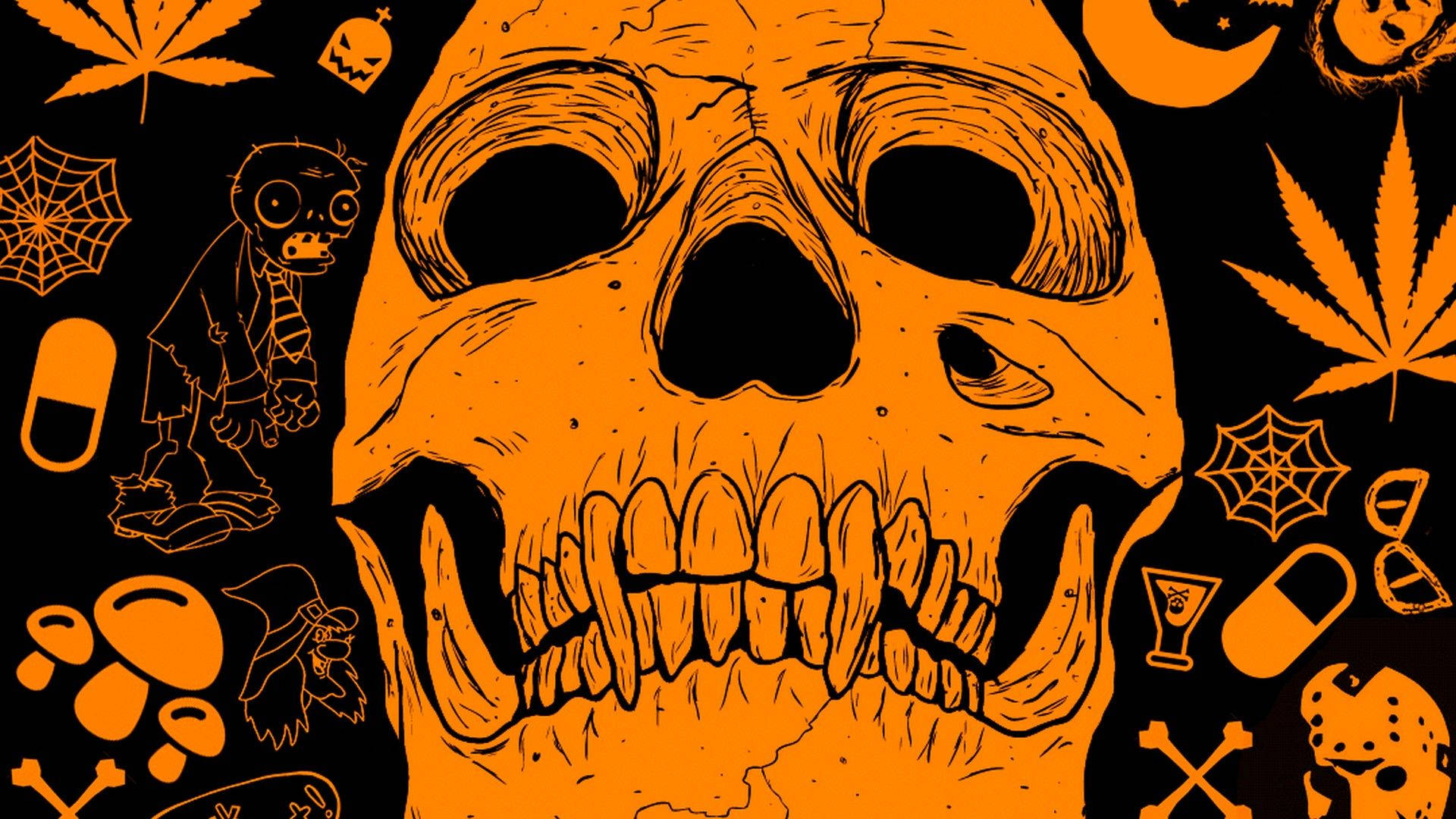 Download Vintage Halloween Orange Skull Wallpaper