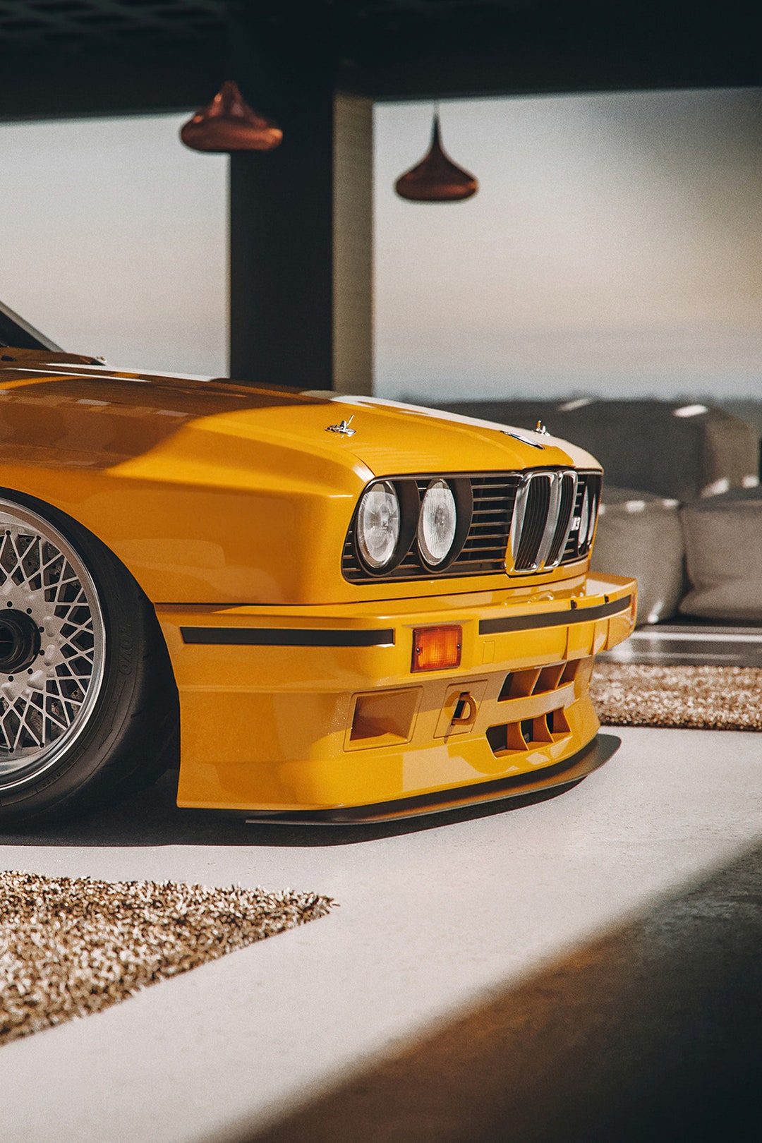 Yellow E30 M3 BMW Modified 4K Poster