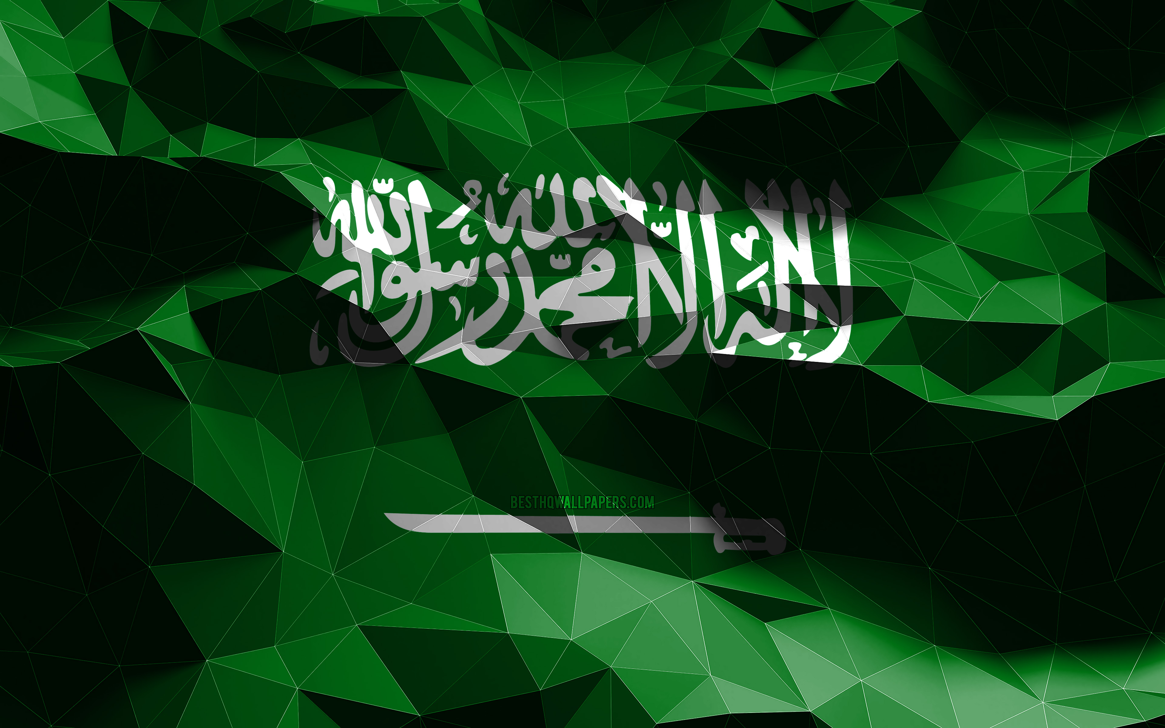 Download wallpaper 4k, Saudi flag, low poly art, Asian countries, national symbols, Flag of Saudi Arabia, 3D flags, Saudi Arabia flag, Saudi Arabia, Asia, Saudi Arabia 3D flag for desktop with resolution