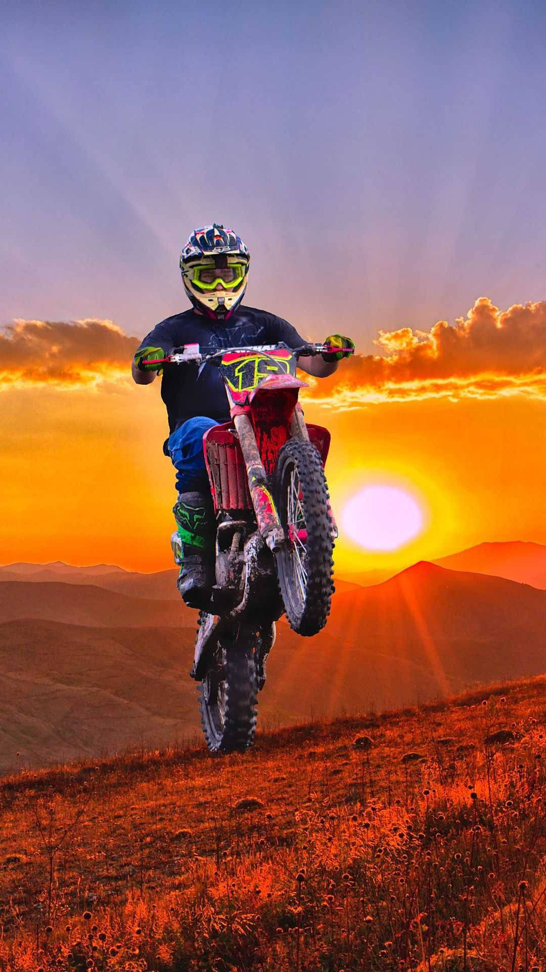 Download Orange Sunset With Dirt Bike Wallpaper