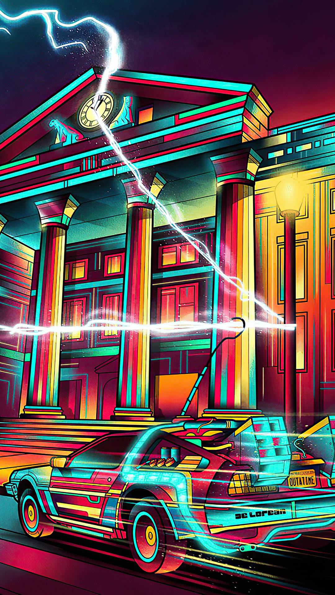 Download Back To The Future Colorful DeLorean Wallpaper