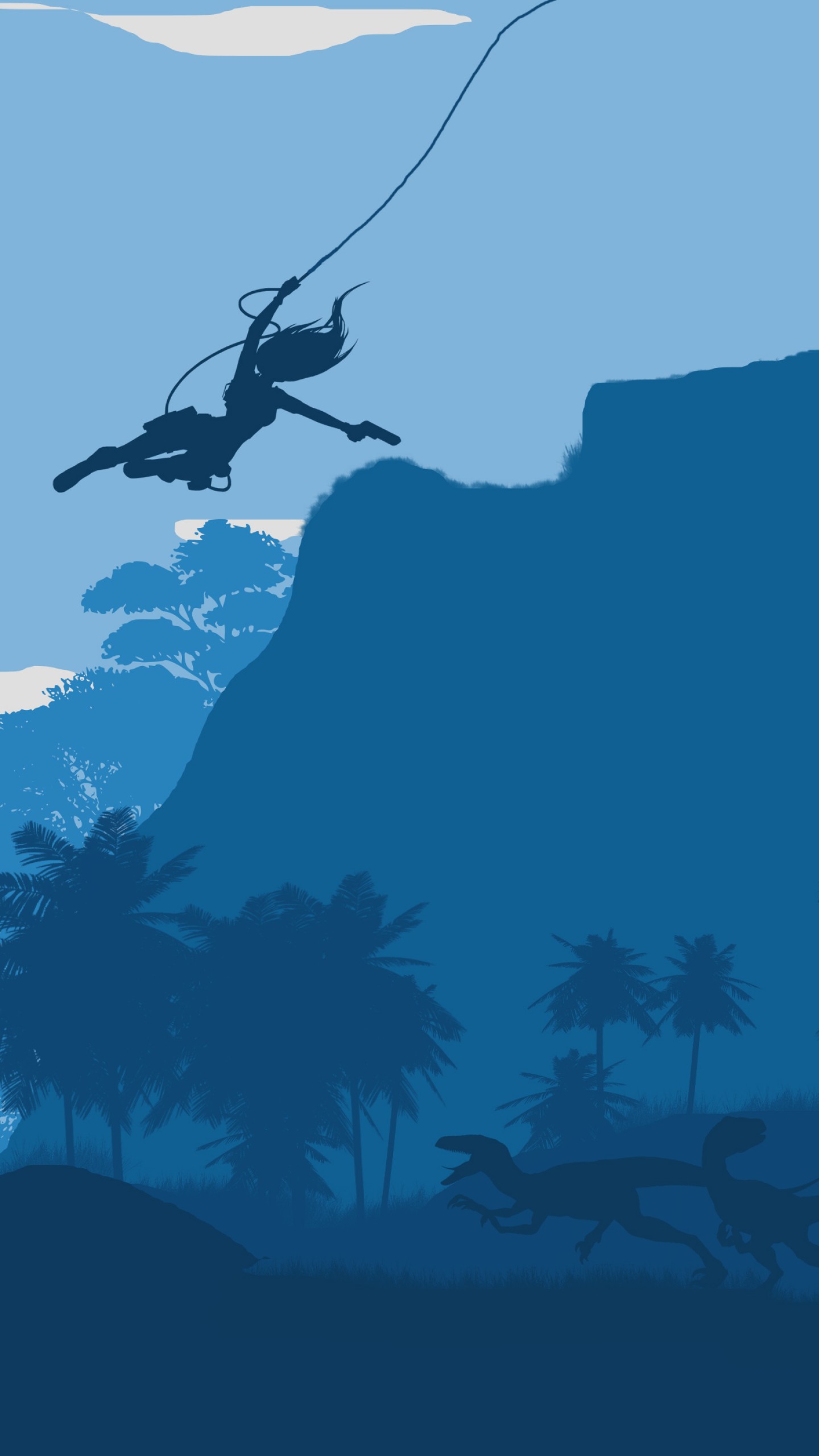Wallpaper tomb raider, forest, dinosaur, blue, flat, OS