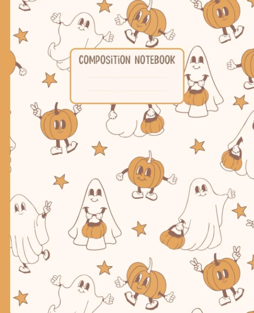Halloween Notebook: Preppy Composition Notebook with Groovy Ghosts and Pumpkins Aesthetic & Fall Vibes School Supplies for Teen Girls: Aesthetik Sisters Stationeries: Books