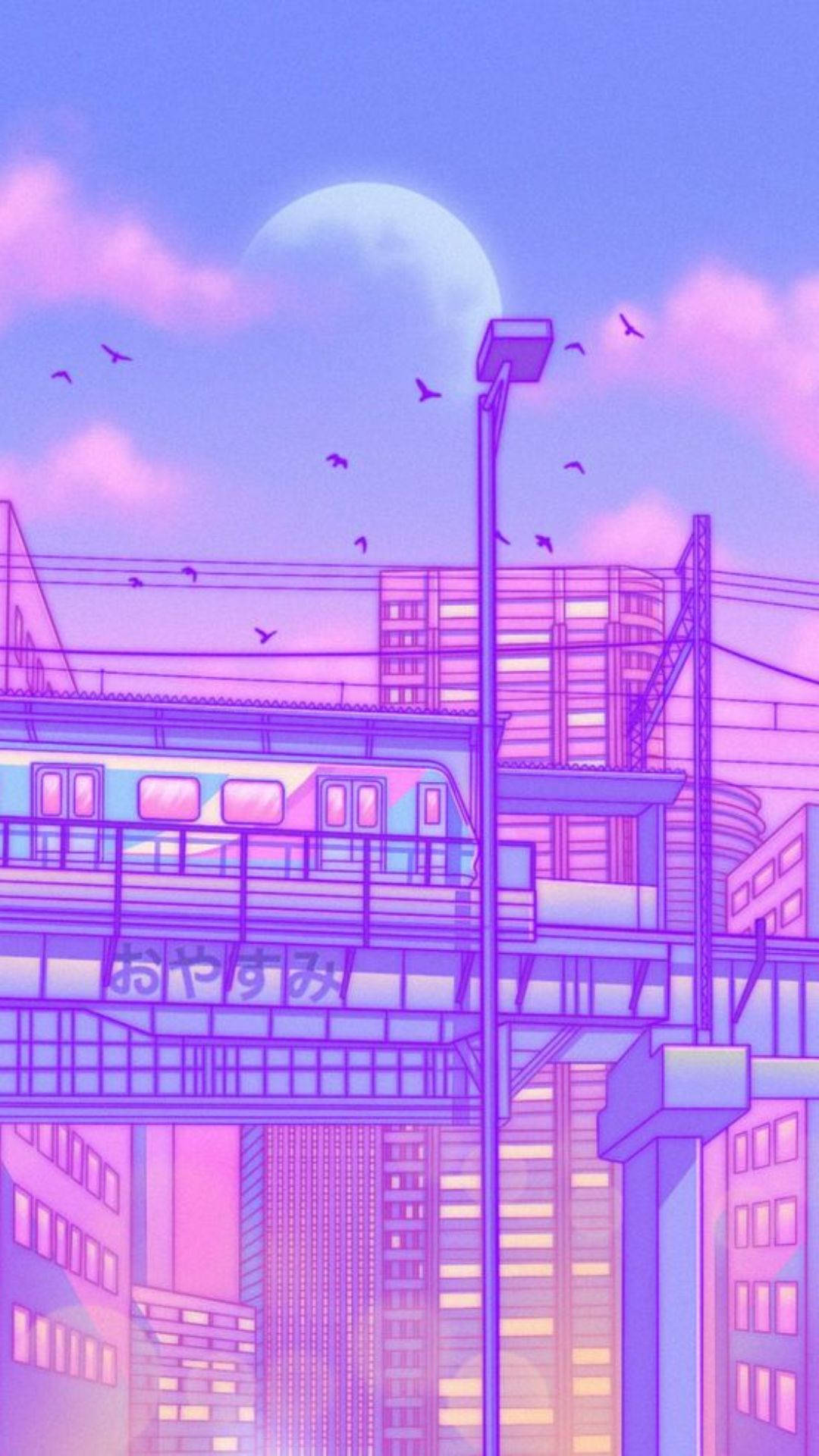 Download Neon Purple iPhone Anime Train