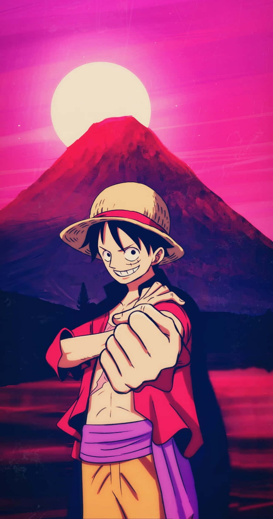 Download Mount Fuji With Luffy Phone Wallpaper