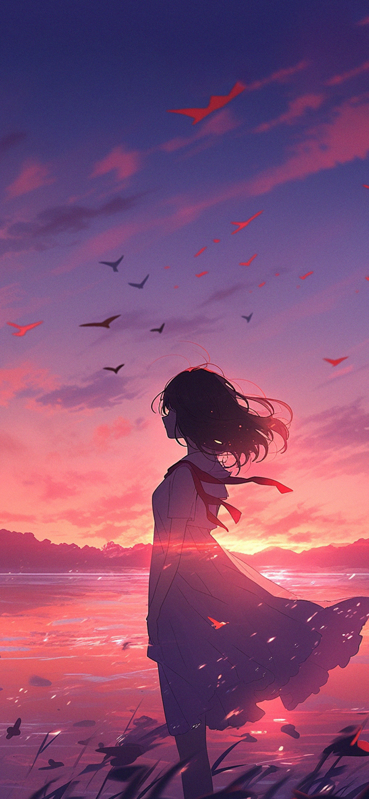 Anime Girl & Sunset Wallpaper