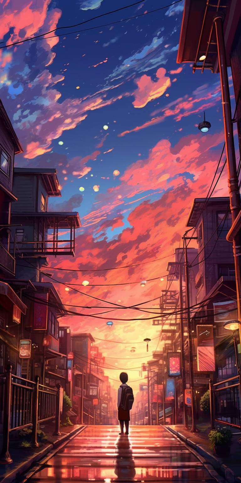 Anime Sunset Street Sky Phone Wallpaper Background. Cartoon wallpaper iphone, Scenery wallpaper, Anime scenery wallpaper