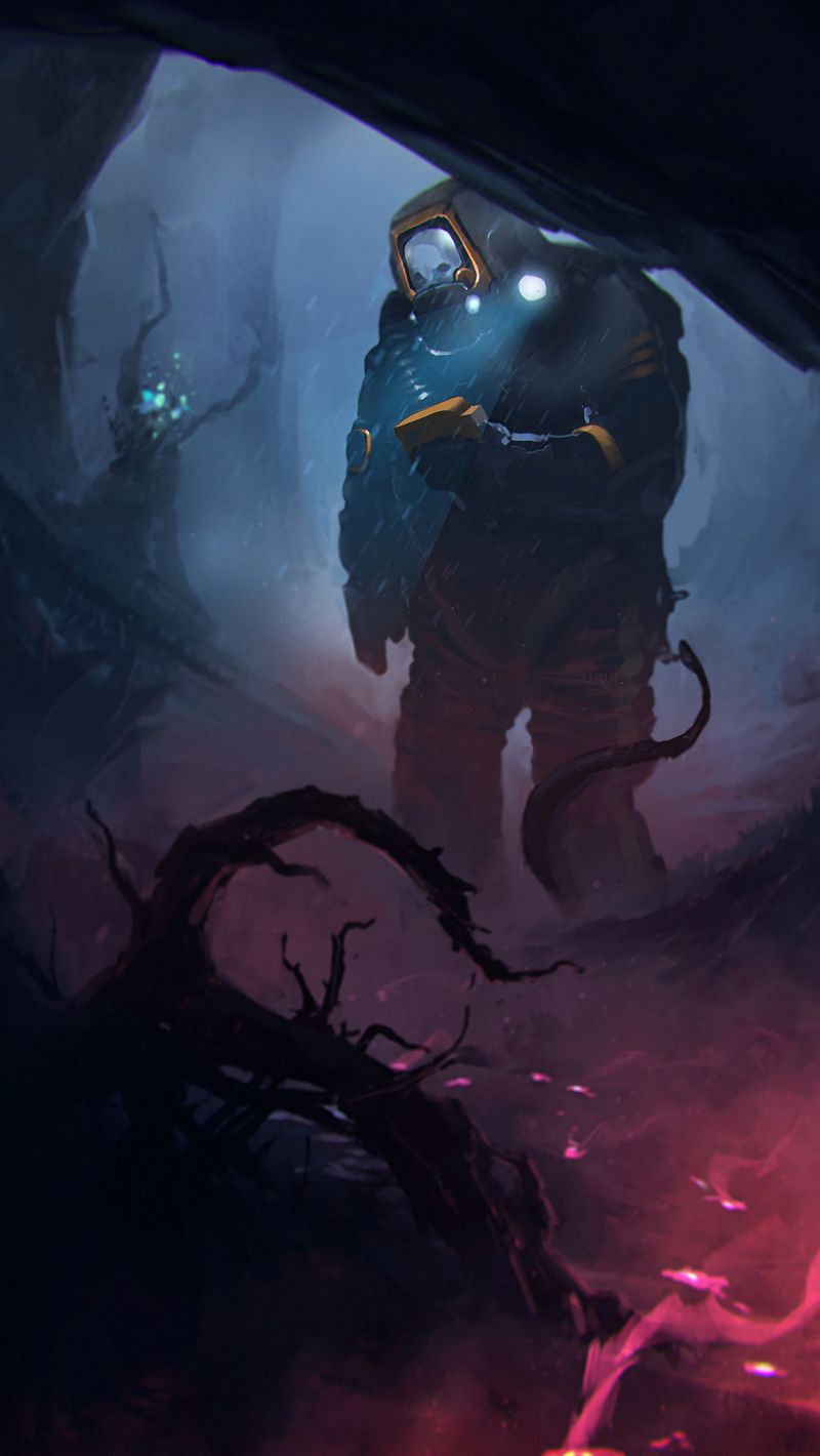 Download Wallpaper 800x1420 Cyborg, Cave, Dark, Art, Sci Fi Iphone Se 5s 5c 5 For Parallax HD Background