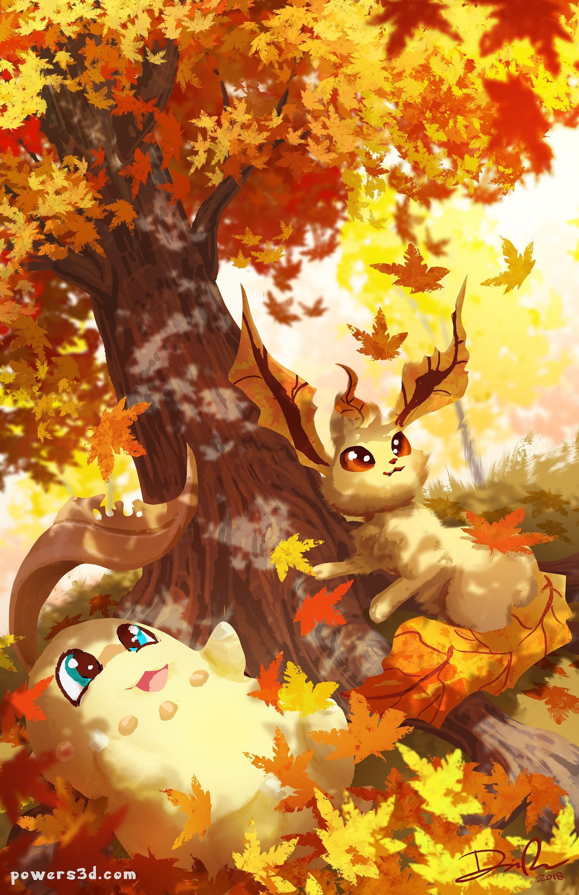 Autumn Leafeon and Chikorita Art Print. Cute pokemon picture, Pokemon art, Cute pokemon wallpaper