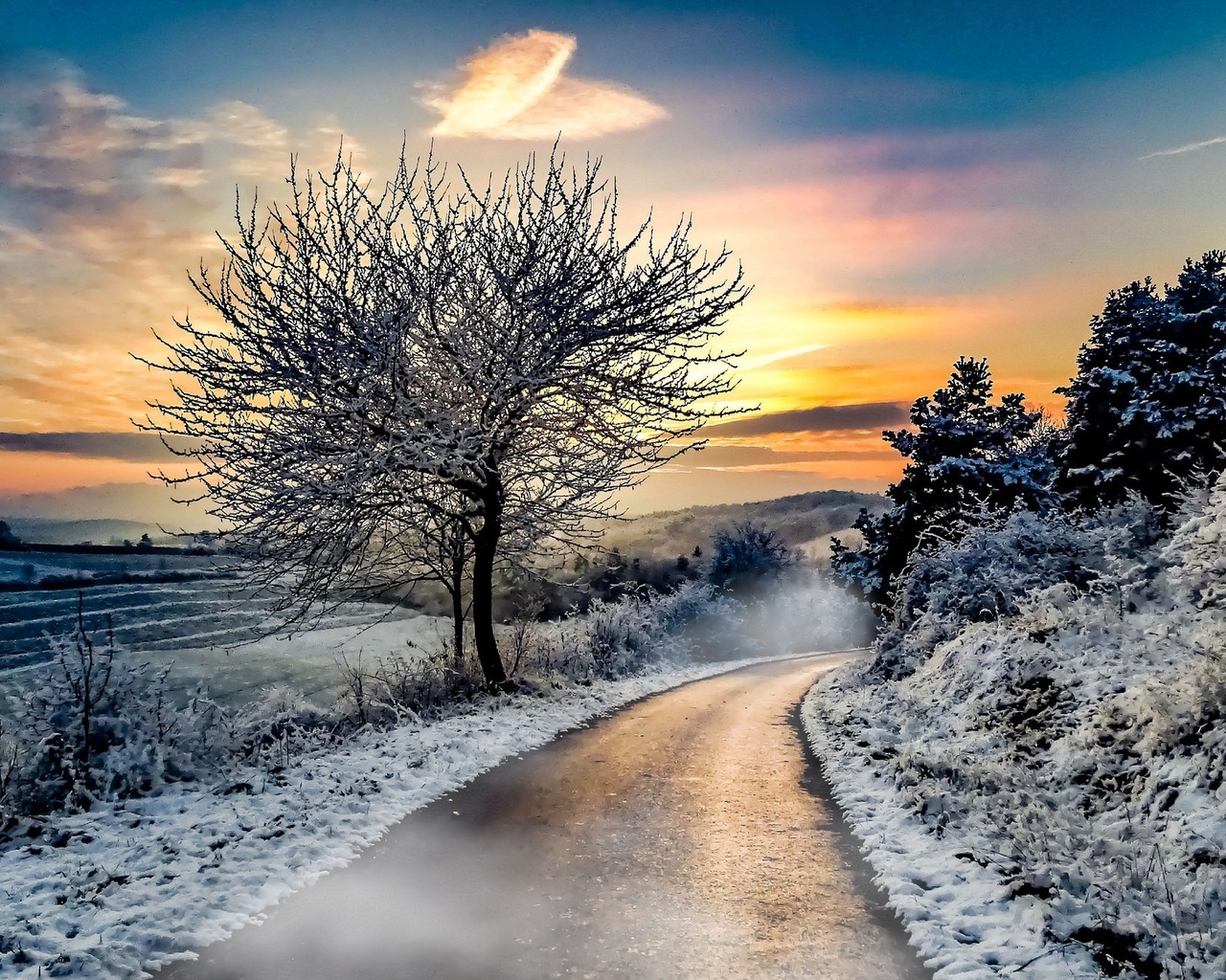 Winter Road Snow 1280x1024 Resolution HD 4k Wallpaper, Image, Background, Photo and Picture