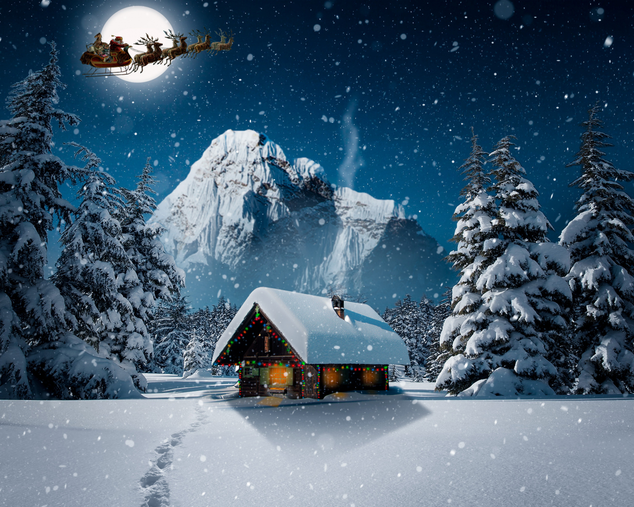 Download wallpaper 1280x1024 snowfall, winter, hut, house, winter, christmas, standard 5:4 fullscreen wallpaper, 1280x1024 HD background, 17253