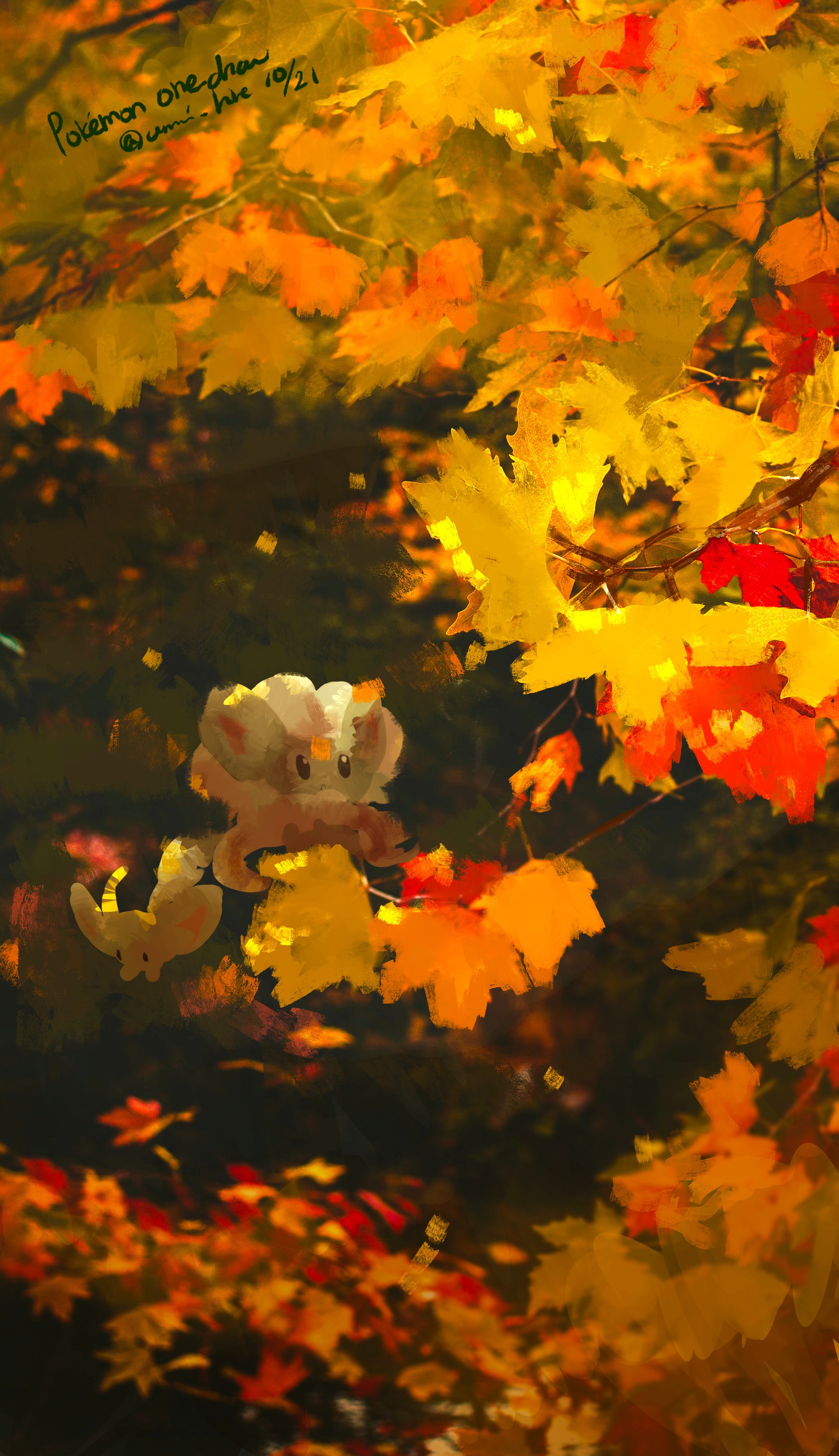 Safebooru animal focus artist name autumn leaves black eyes cinccino commentary request copyright name dated day english text gen 5 pokemon grass highres long hair looking up minccino no humans