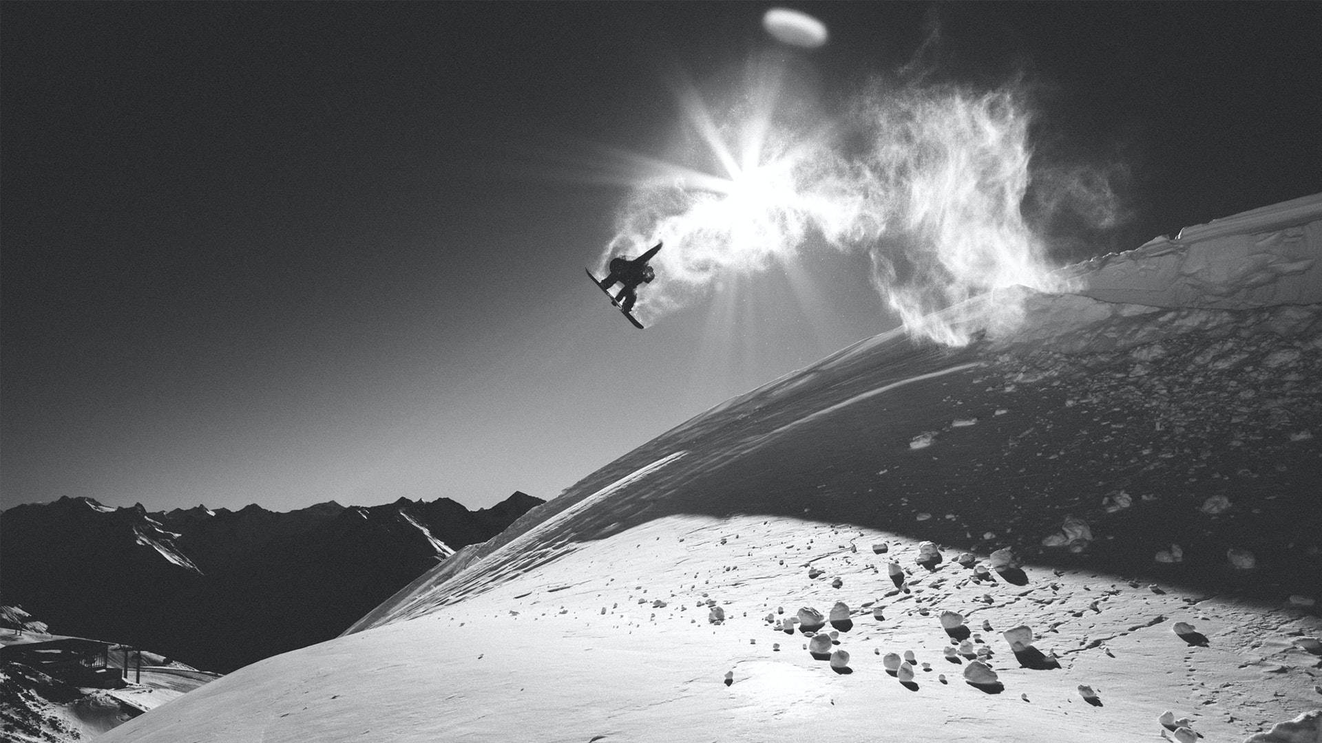 Download Grayscale Snowboarding Wallpaper