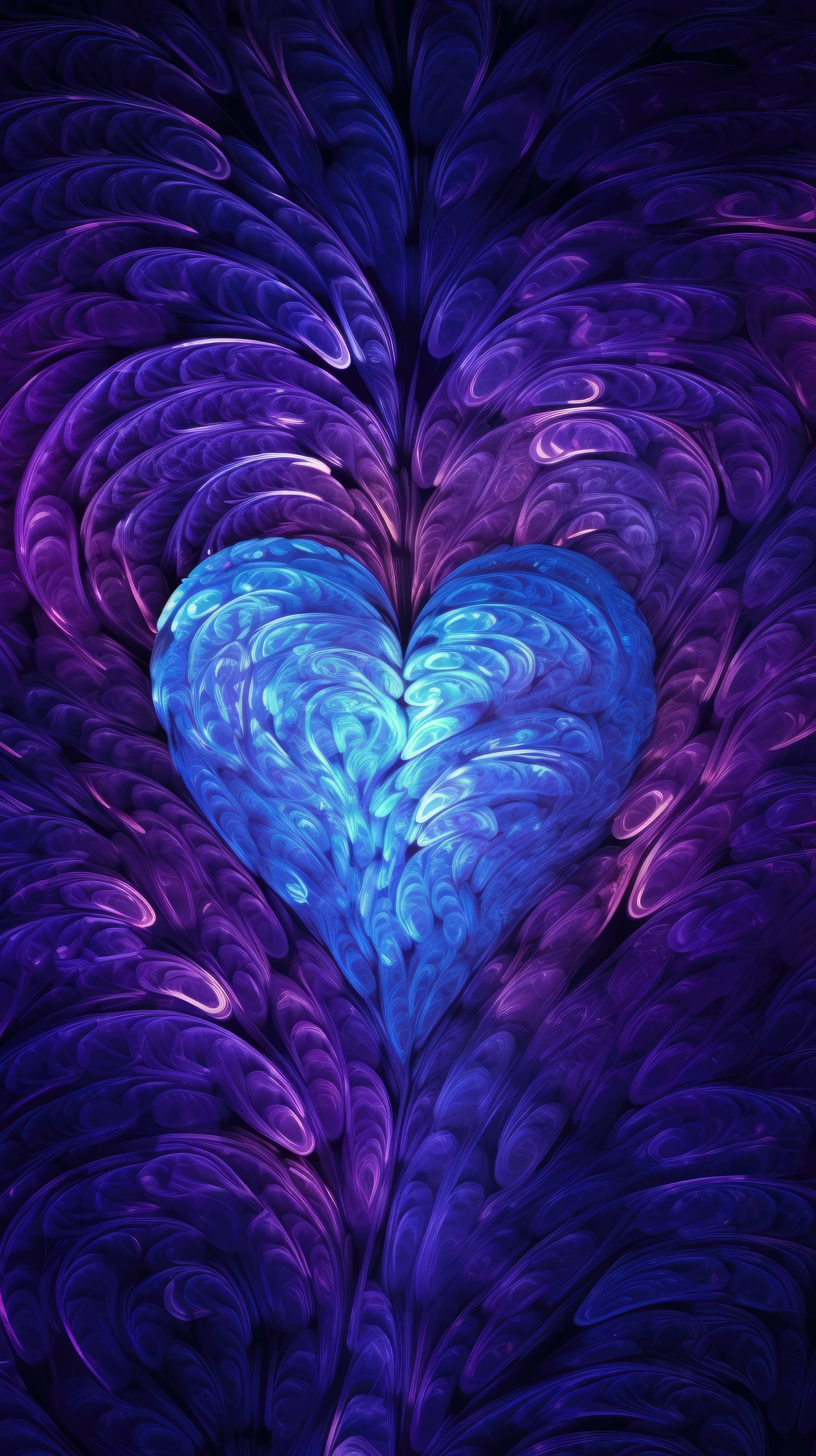 A 4K Ultra HD Mobile Wallpaper With An Abstract Heart Shaped Pattern In Shades Of Blue And Purple, With A Swirling And Ethereal Design
