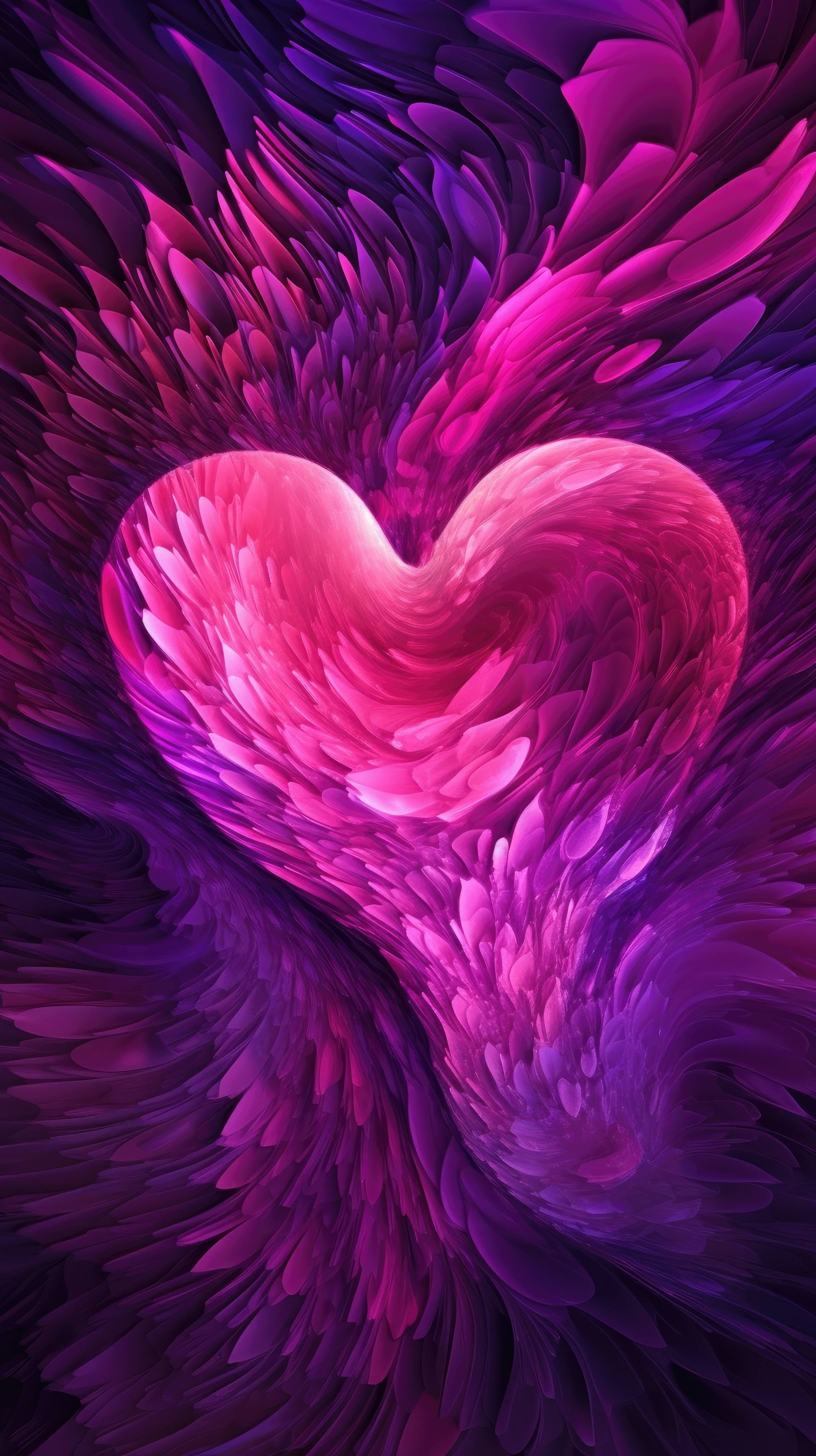 A 4K Ultra HD Mobile Wallpaper With An Abstract Heart Shaped Pattern In Shades Of Purple And Pink, With Swirling And Flowing Lines