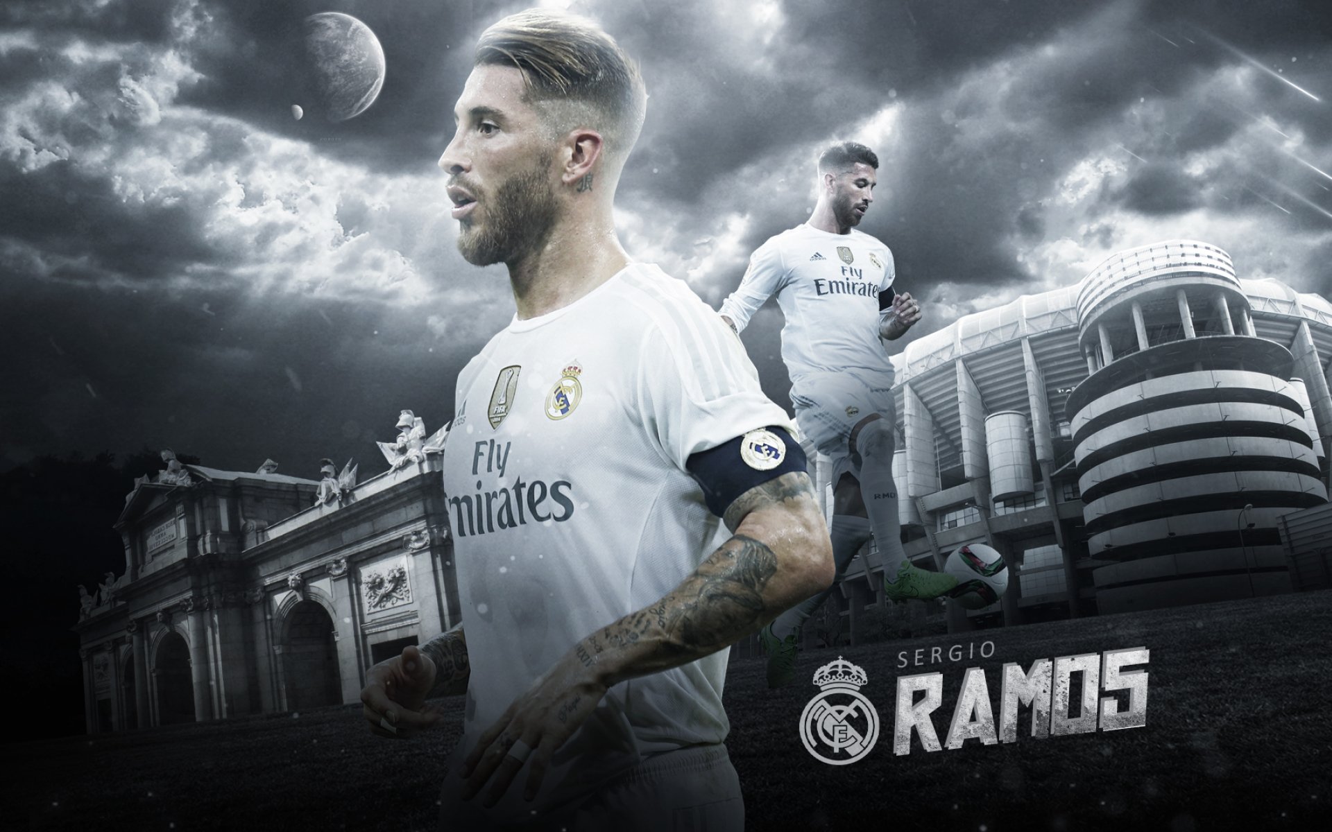 Download wallpaper Sergio Ramos, fan art, spanish footballers, Real Madrid FC, La Liga, Ramos, soccer, football, Galacticos for desktop with resolution 1920x1200. High Quality HD picture wallpaper
