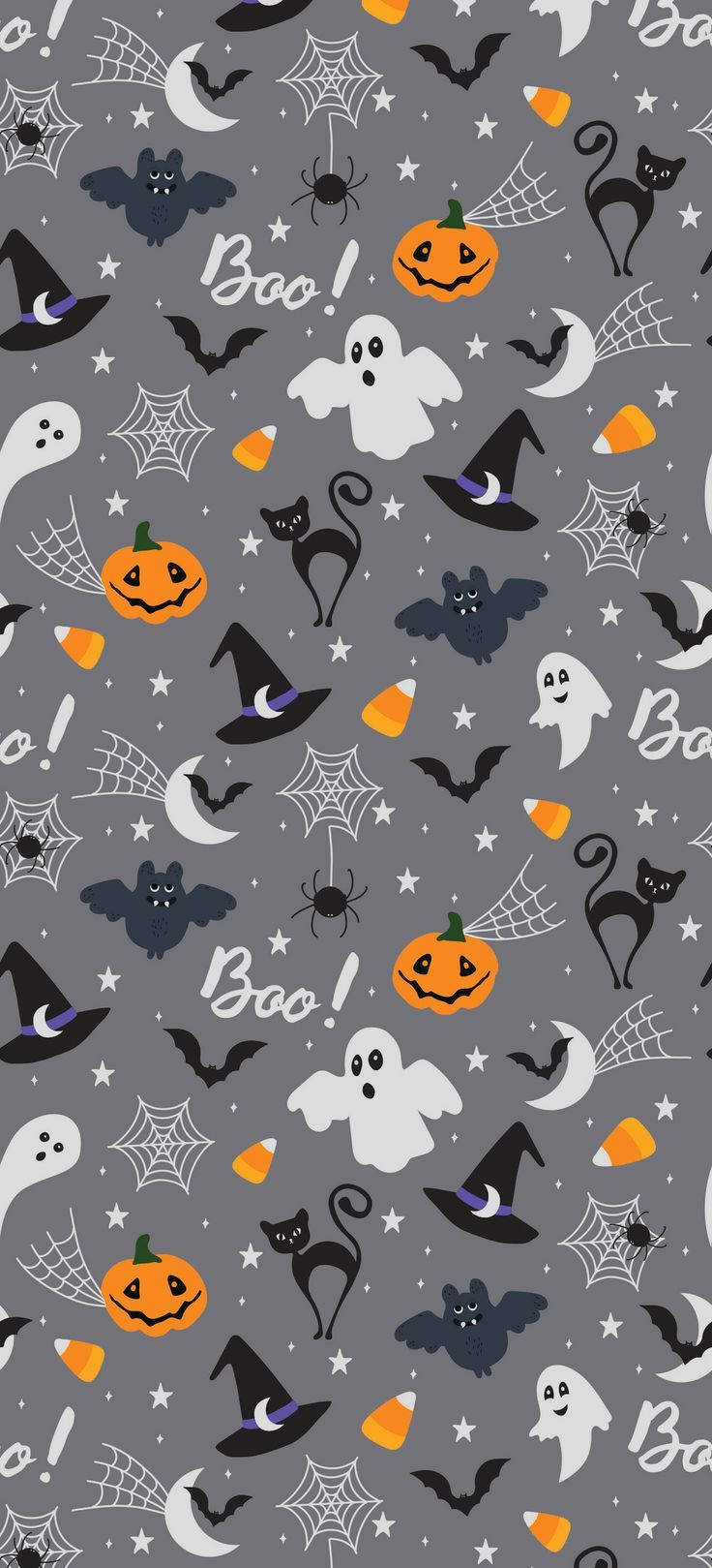Download Cute Halloween iPhone Pattern In Gray Wallpaper