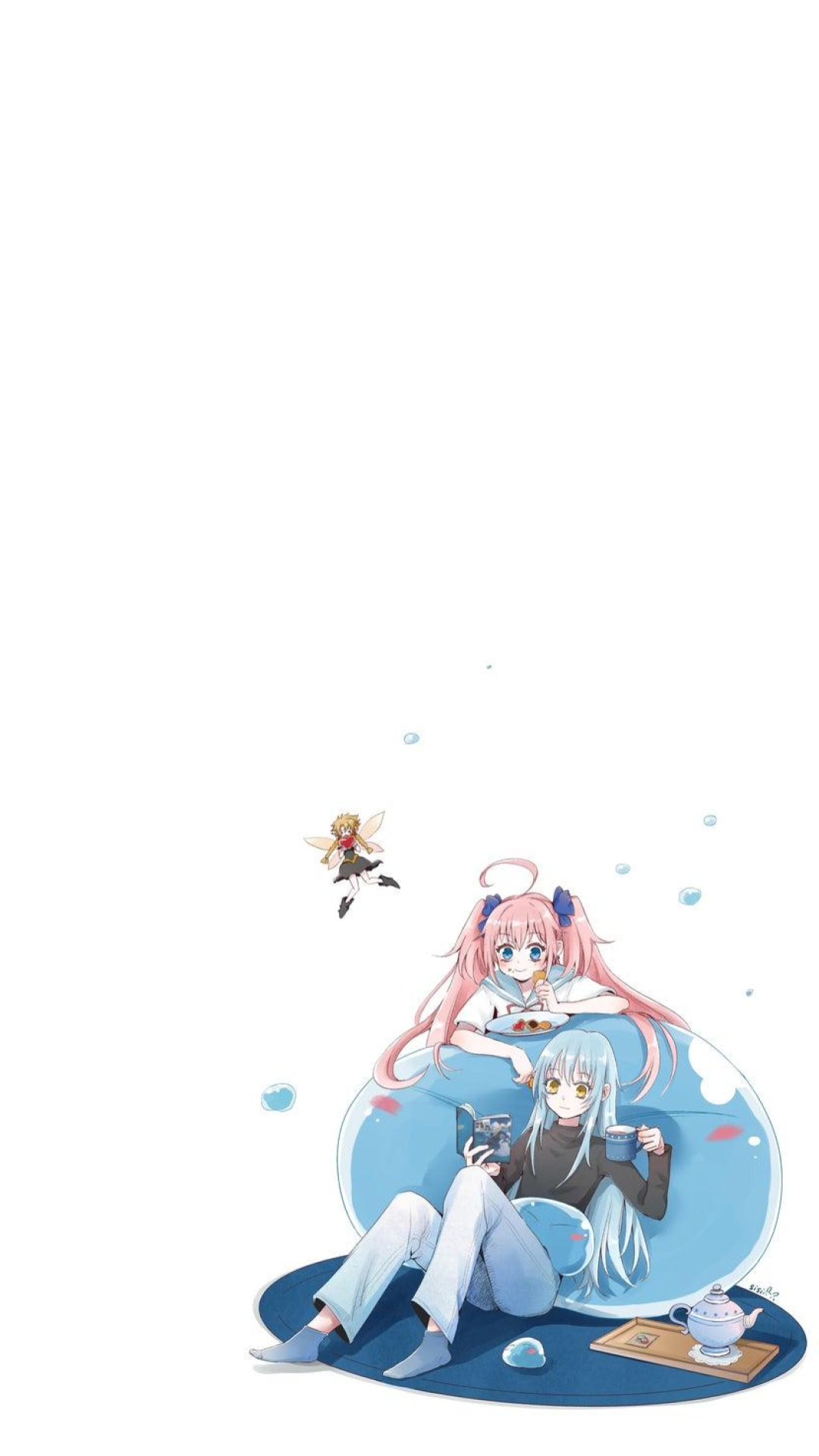I resized Rimuru Reading Manga Time drawn by kotori into a phone wallpaper (1080x1920)