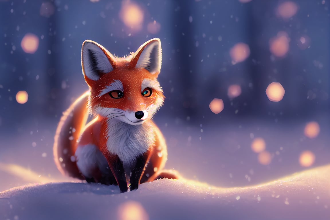 prompthunt: tiny fox, 8k, Kawaii, adorable eyes, Pixar style, Winter snowflakes, wind, dramatic lighting, pose, full body, adventure, fantasy, Renderman, concept art, octane render, artgerm