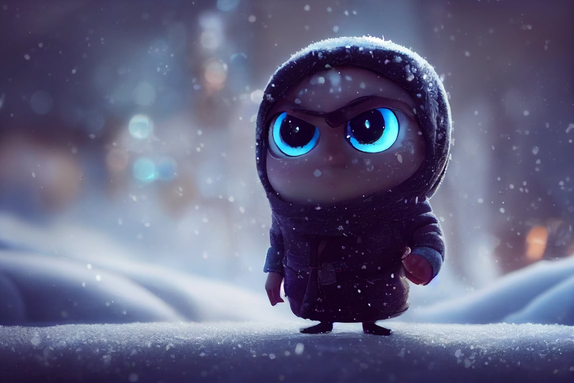 prompthunt: tiny Greg Davies, 8k, kawaii, adorable eyes, pixar style, winter snowflakes, wind, dramatic lighting, pose, full body, adventure, fantasy, Renderman, concept art, octane render, artgerm