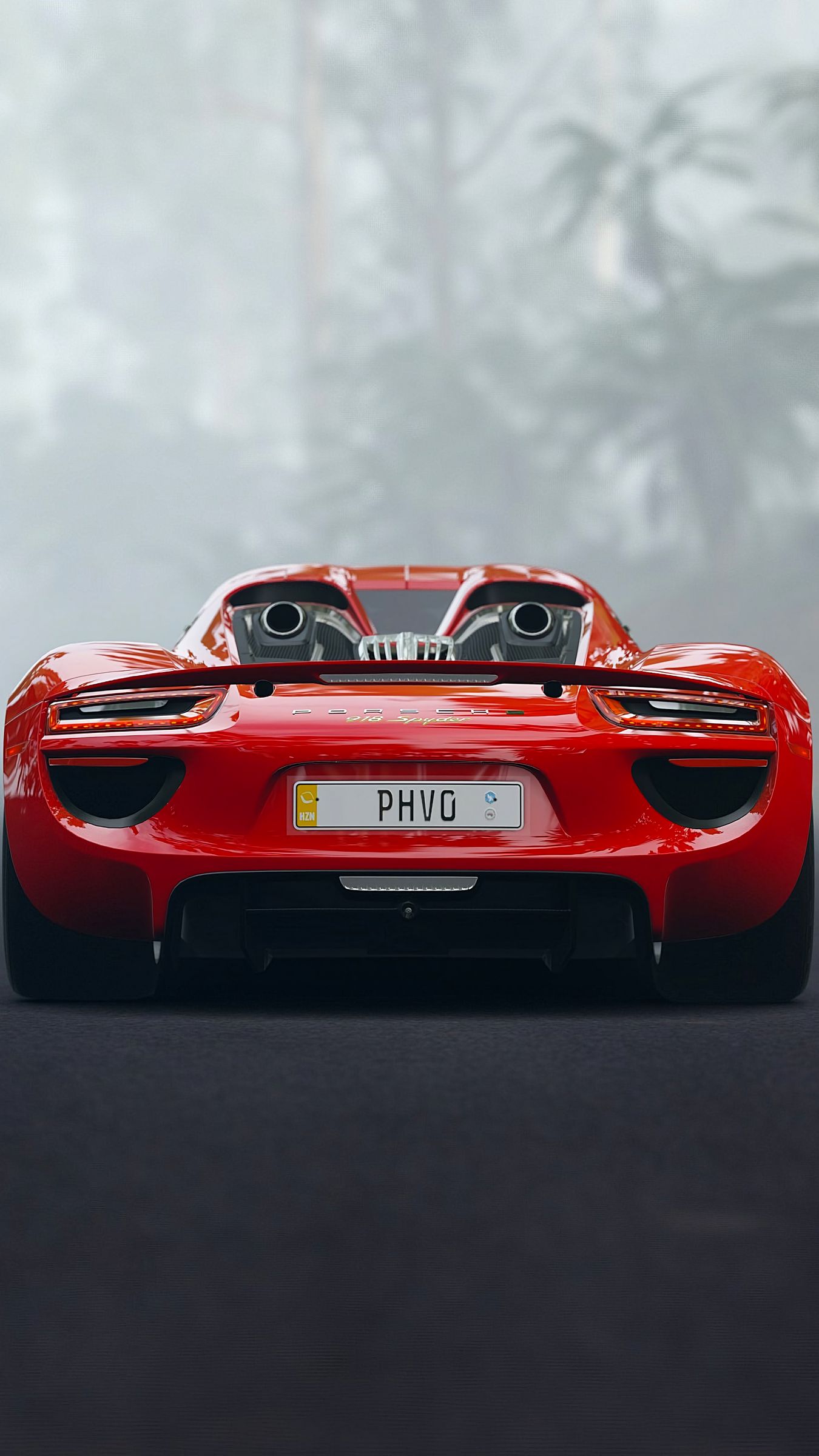 Download wallpaper 1350x2400 porsche 918, porsche, sports car, rear view, red iphone 8+/7+/6s+/for parallax HD background