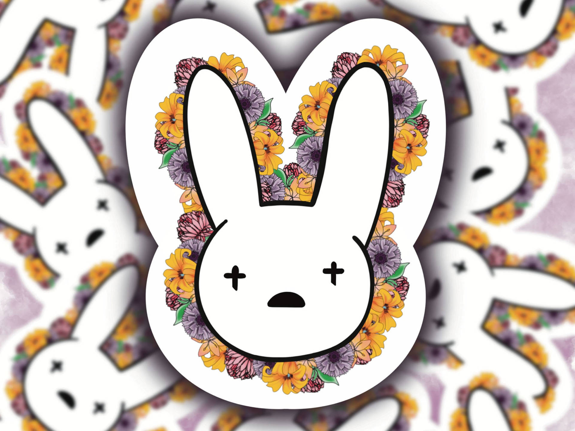 Download Bad Bunny White Floral Bunny Head Wallpaper