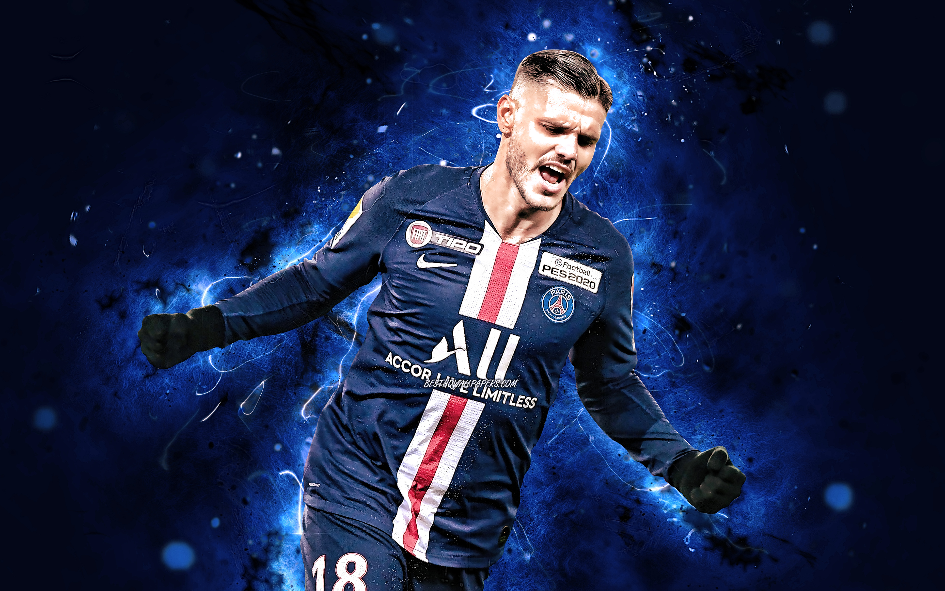 Download Wallpaper Mauro Icardi, 2020, Argentine Footballers, PSG, 4k, Mauro Emanuel Icardi, Neon Lights, Soccer, Ligue 1, Football, Forward, Paris Saint Germain, Mauro Icardi PSG For Desktop With Resolution 3840x2400. High Quality HD