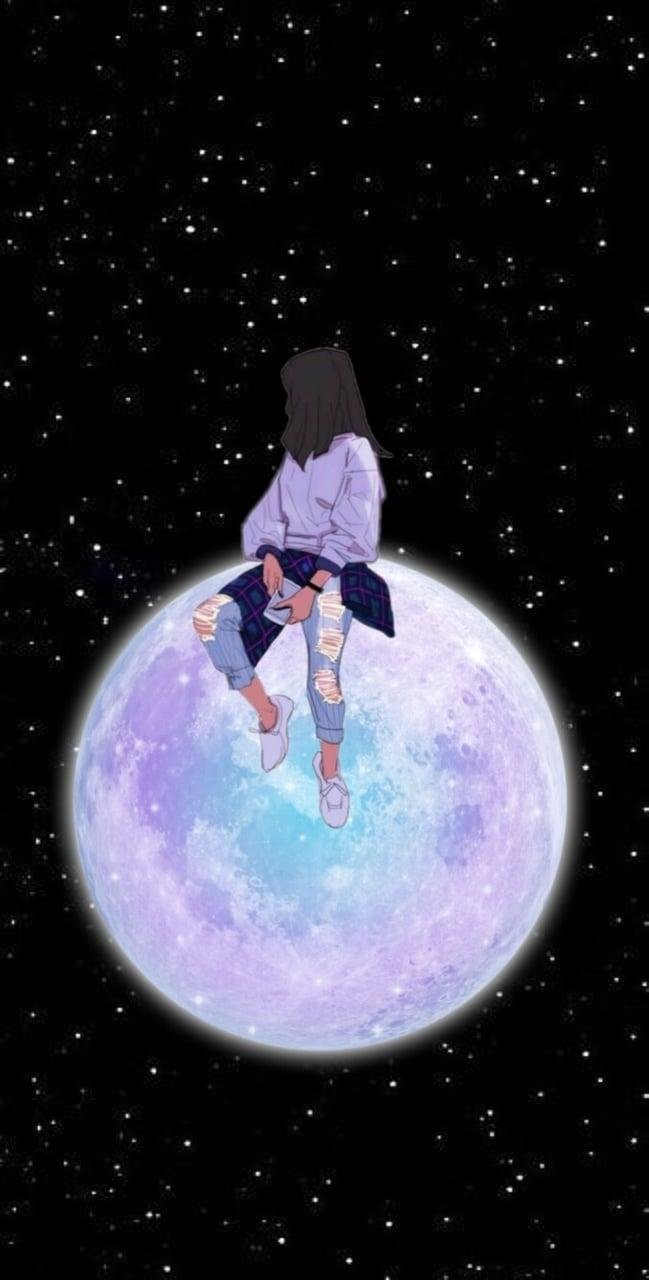 Girl in moon art Wallpaper Download