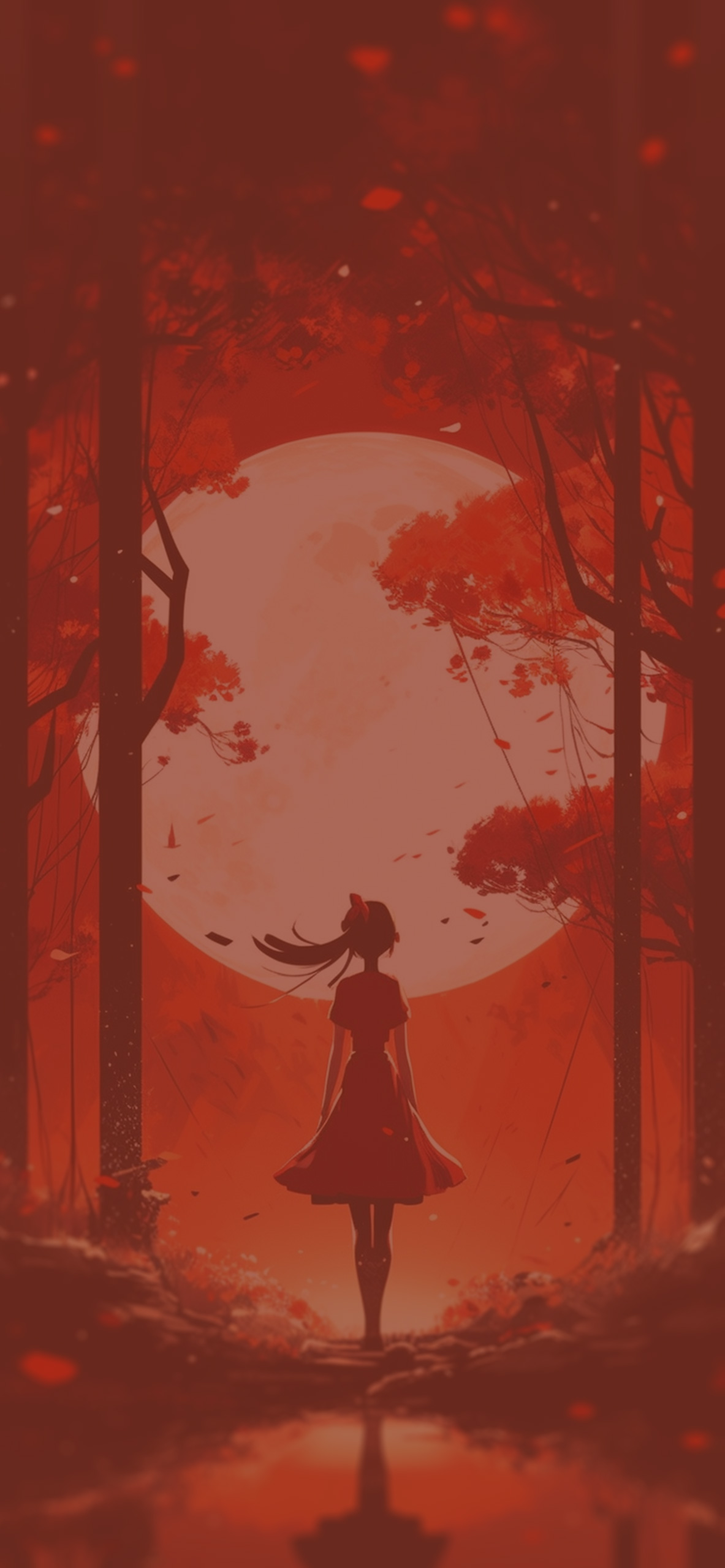 Girl & Moon Red Anime Wallpaper & Moon Wallpaper iPhone