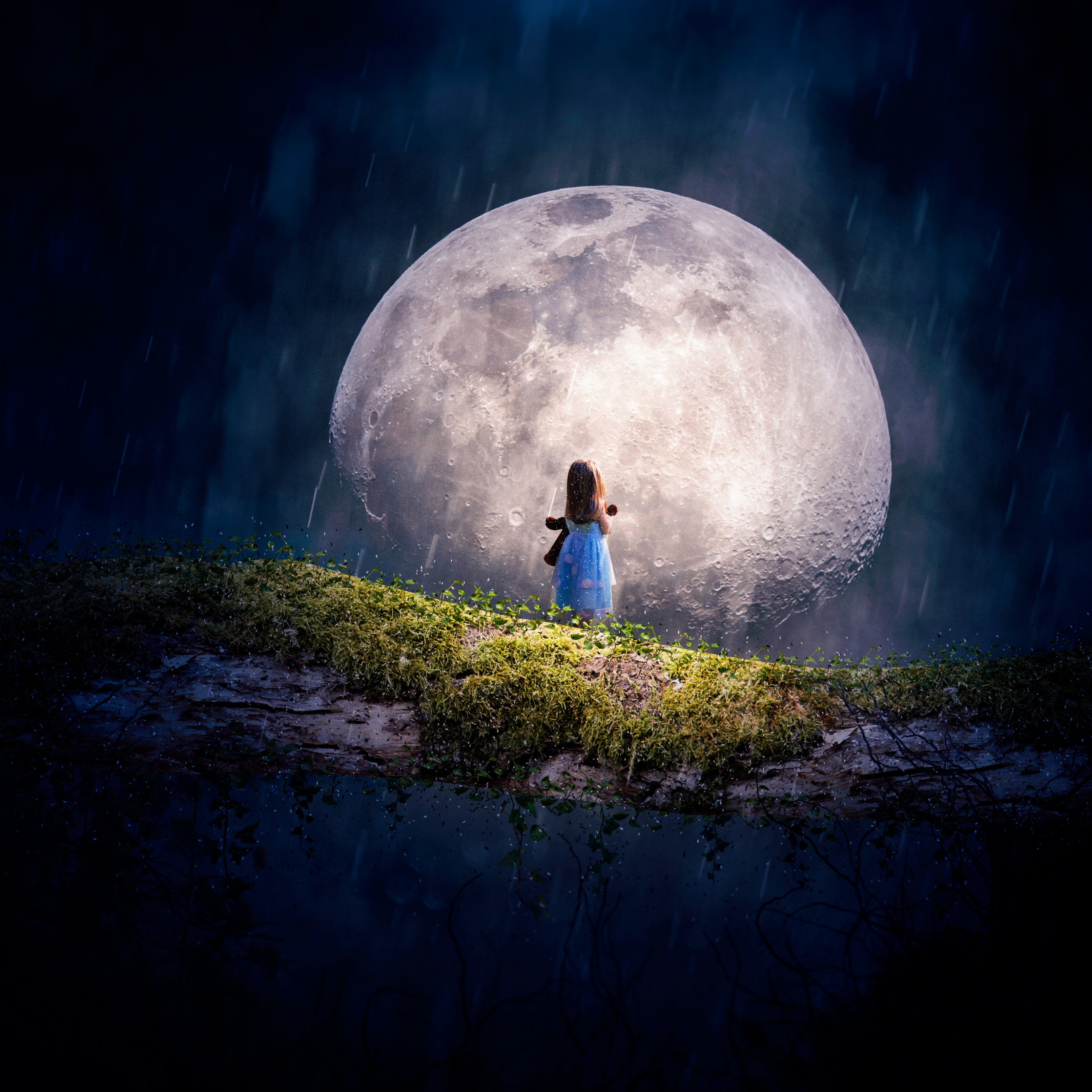 Moon Wallpaper 4K, Cute Girl, Adorable, Surreal
