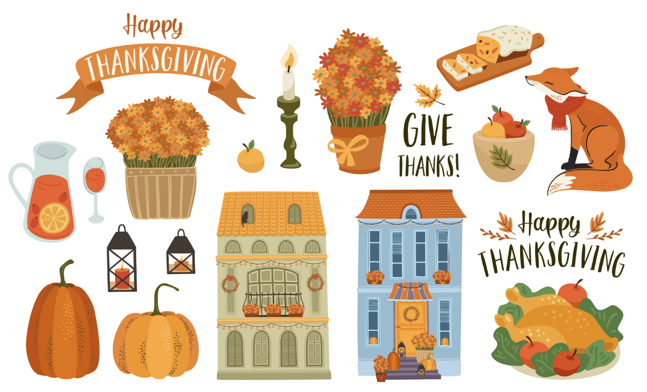 Happy Thanksgiving Clipart and Illustration Sets