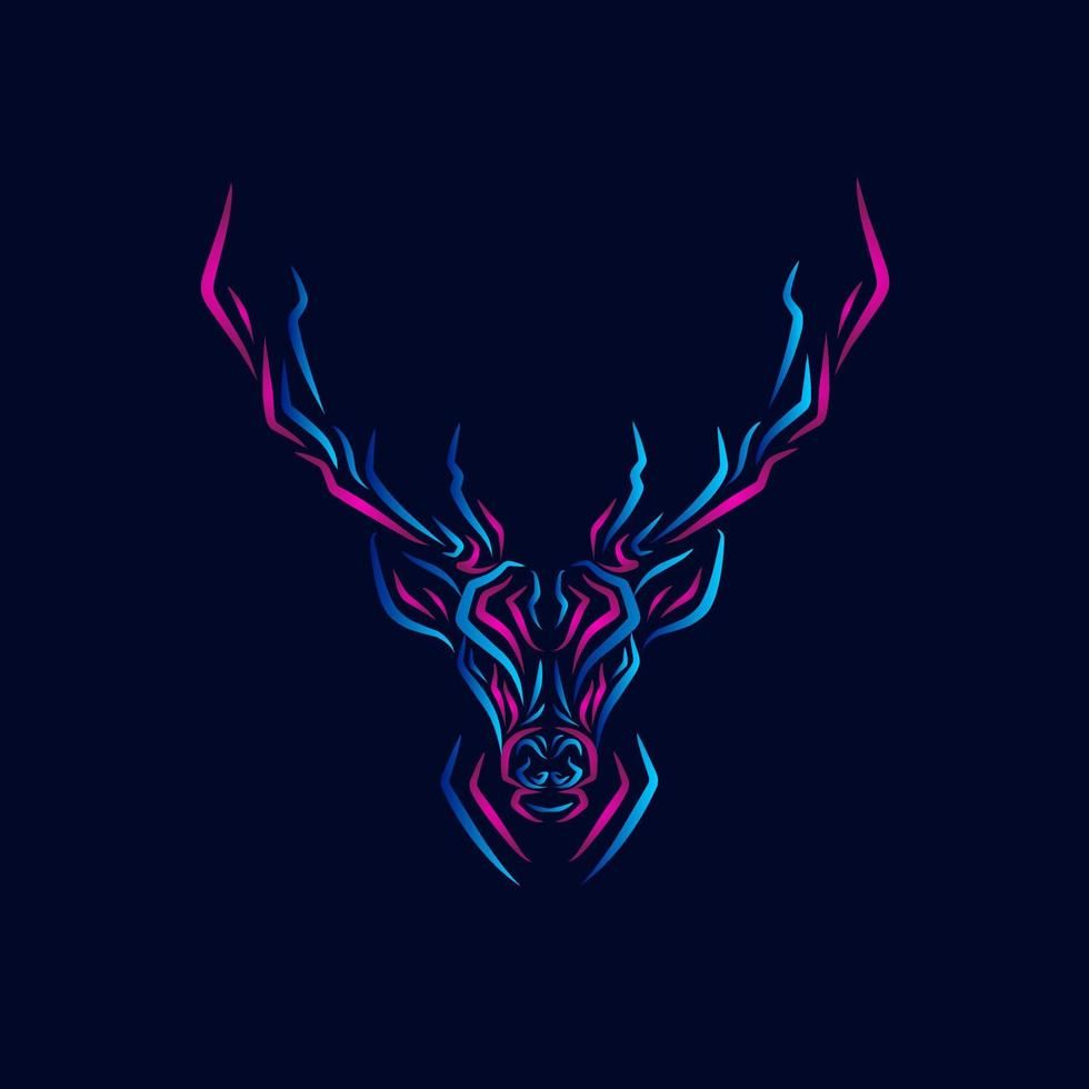 Deer logo line neon art portrait colorful design with dark background. Abstract vector illustration. Neon art, Vector illustration, Vector art