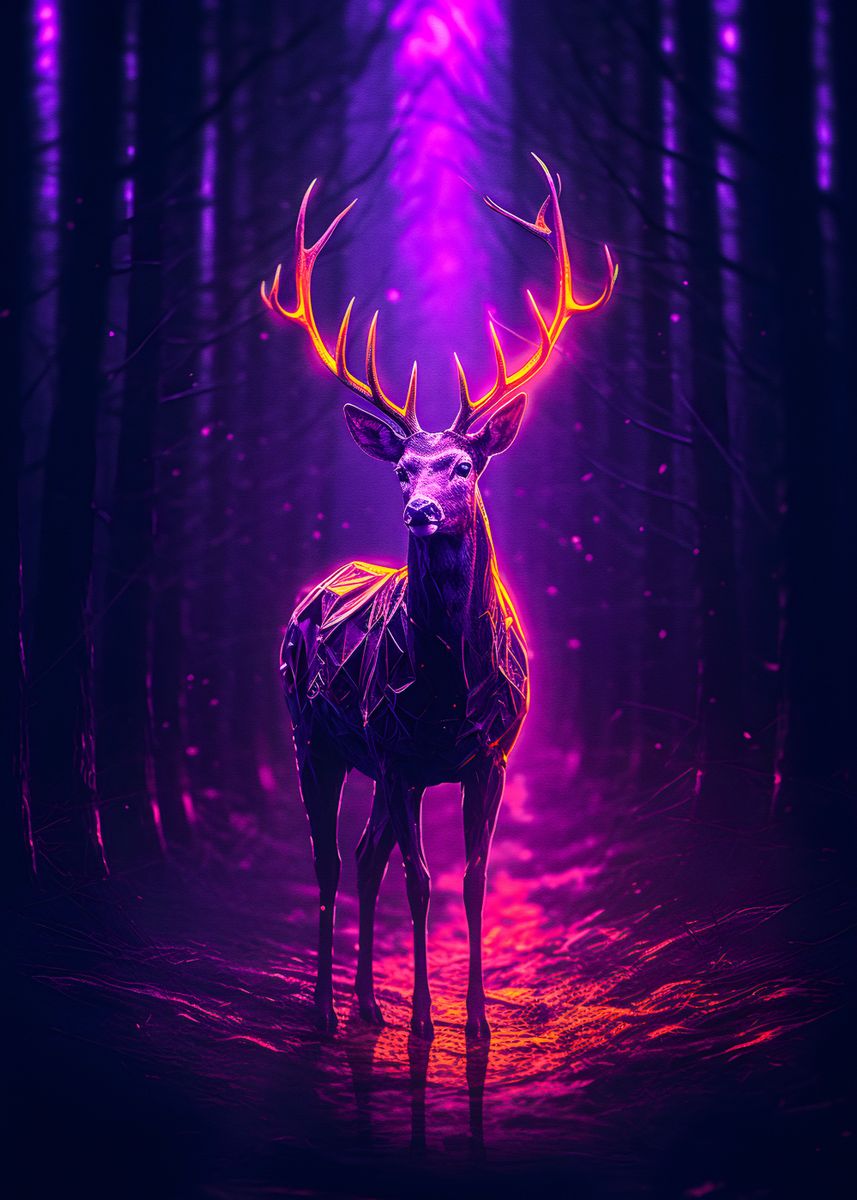 Deer magenta neon' Poster