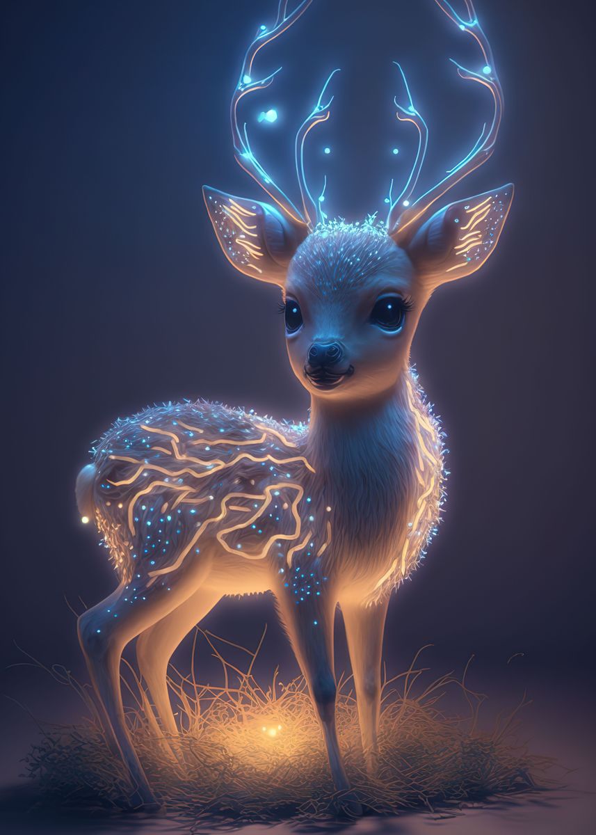 Deer Neon Glowing' Poster